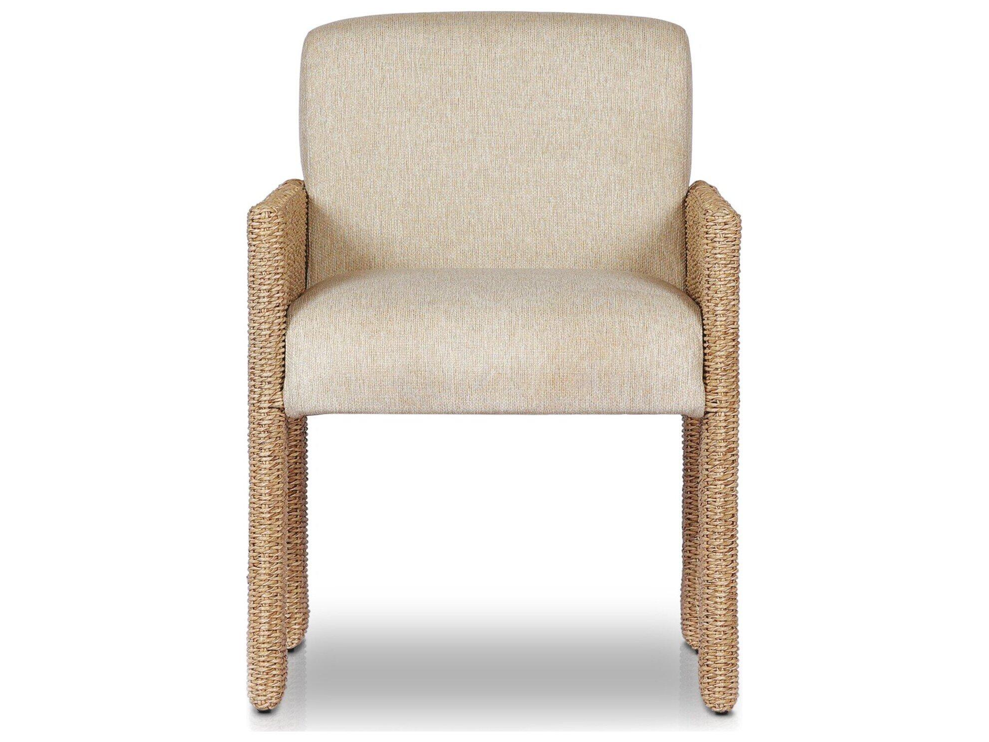Four Hands Outdoor Garwood Amur Ellor Beige Faux Hyacinth Polypropylene Cushion Dining Chair