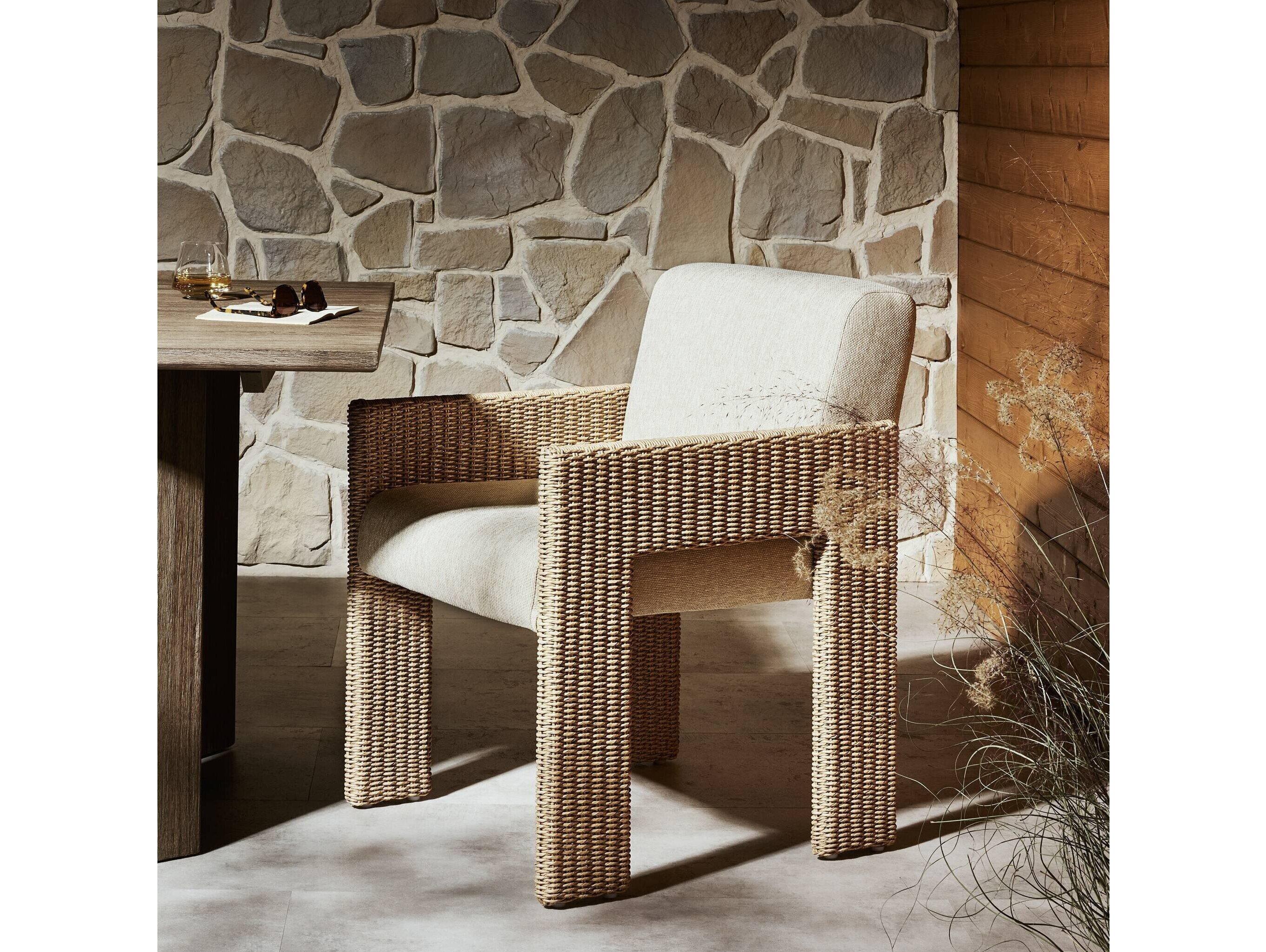 Four Hands Outdoor Garwood Amur Ellor Beige Faux Hyacinth Polypropylene Cushion Dining Chair