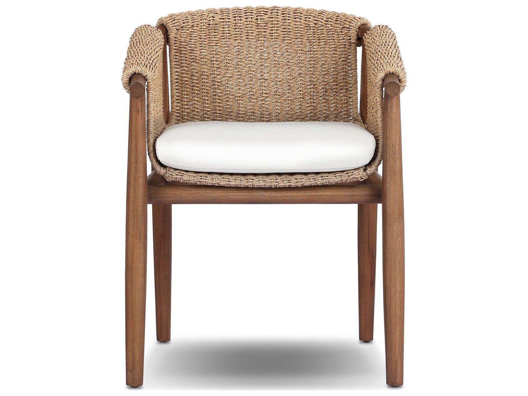 Four Hands Outdoor Grass Roots Cambrie Teak Cushion Dining Arm Chair in Arashi Salt