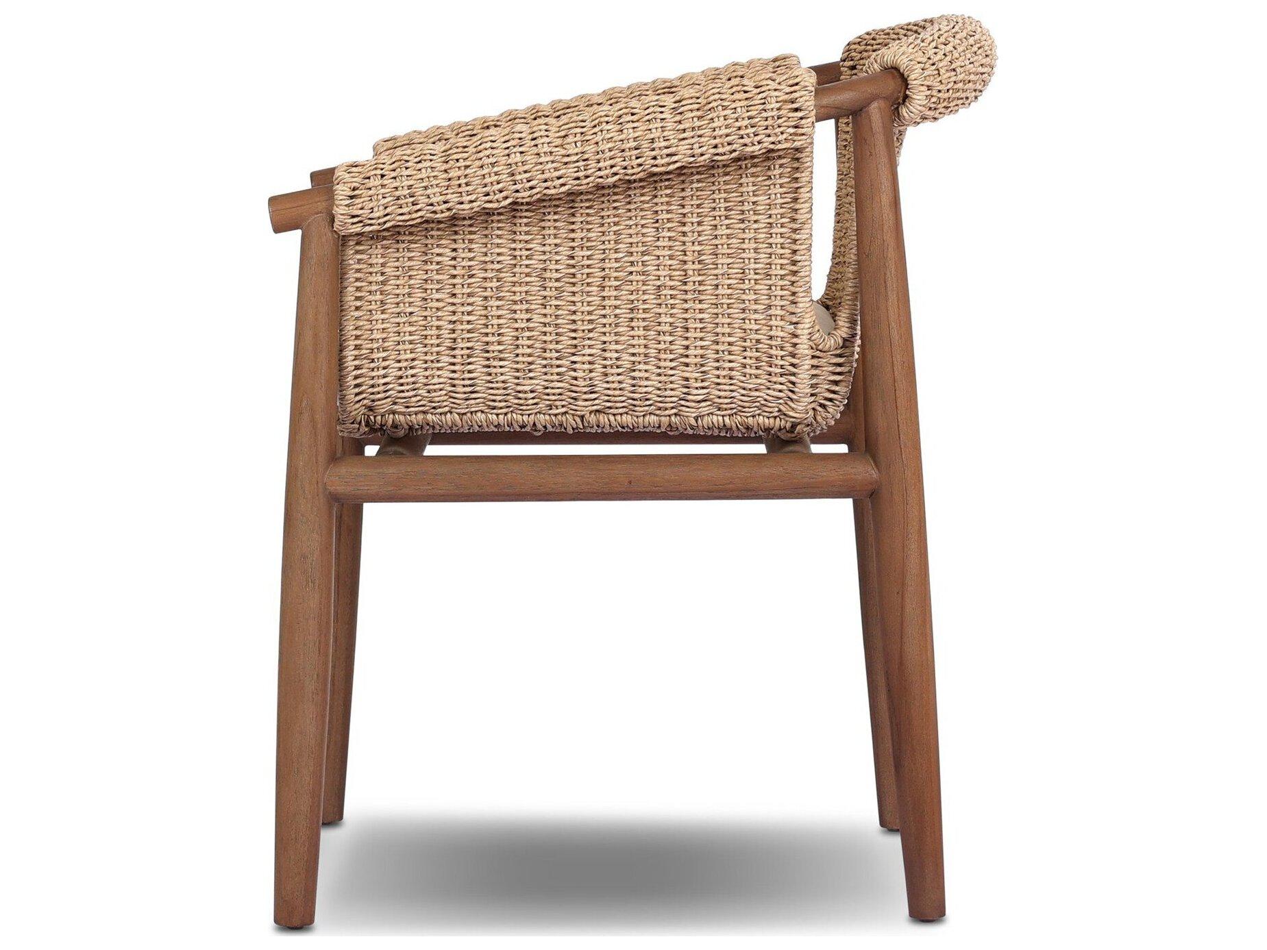 Four Hands Outdoor Grass Roots Cambrie Teak Cushion Dining Arm Chair in Arashi Salt