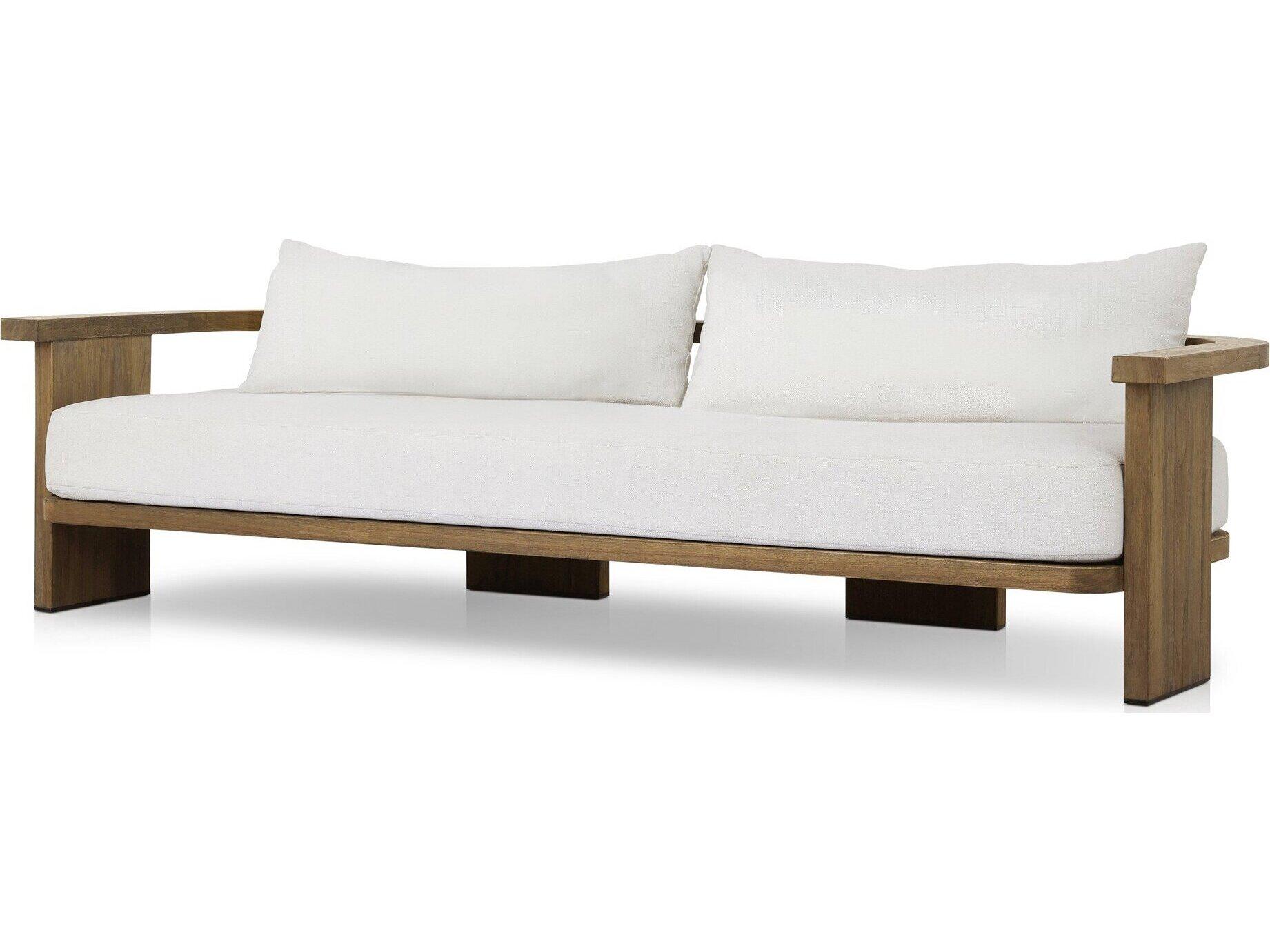 Four Hands Outdoor Solano Tahana Alessi Linen Stained Toasted Brown Teak Cushion Sofa