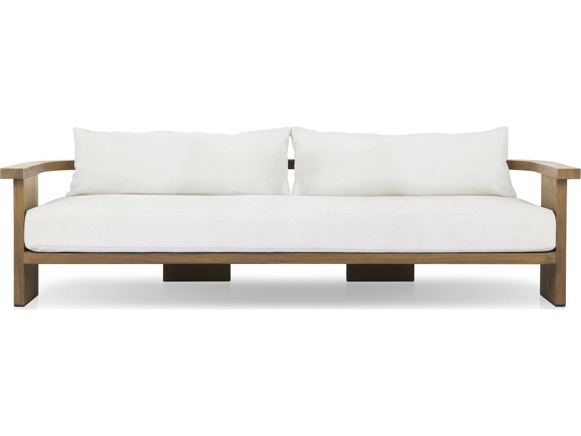 Four Hands Outdoor Solano Tahana Alessi Linen Stained Toasted Brown Teak Cushion Sofa