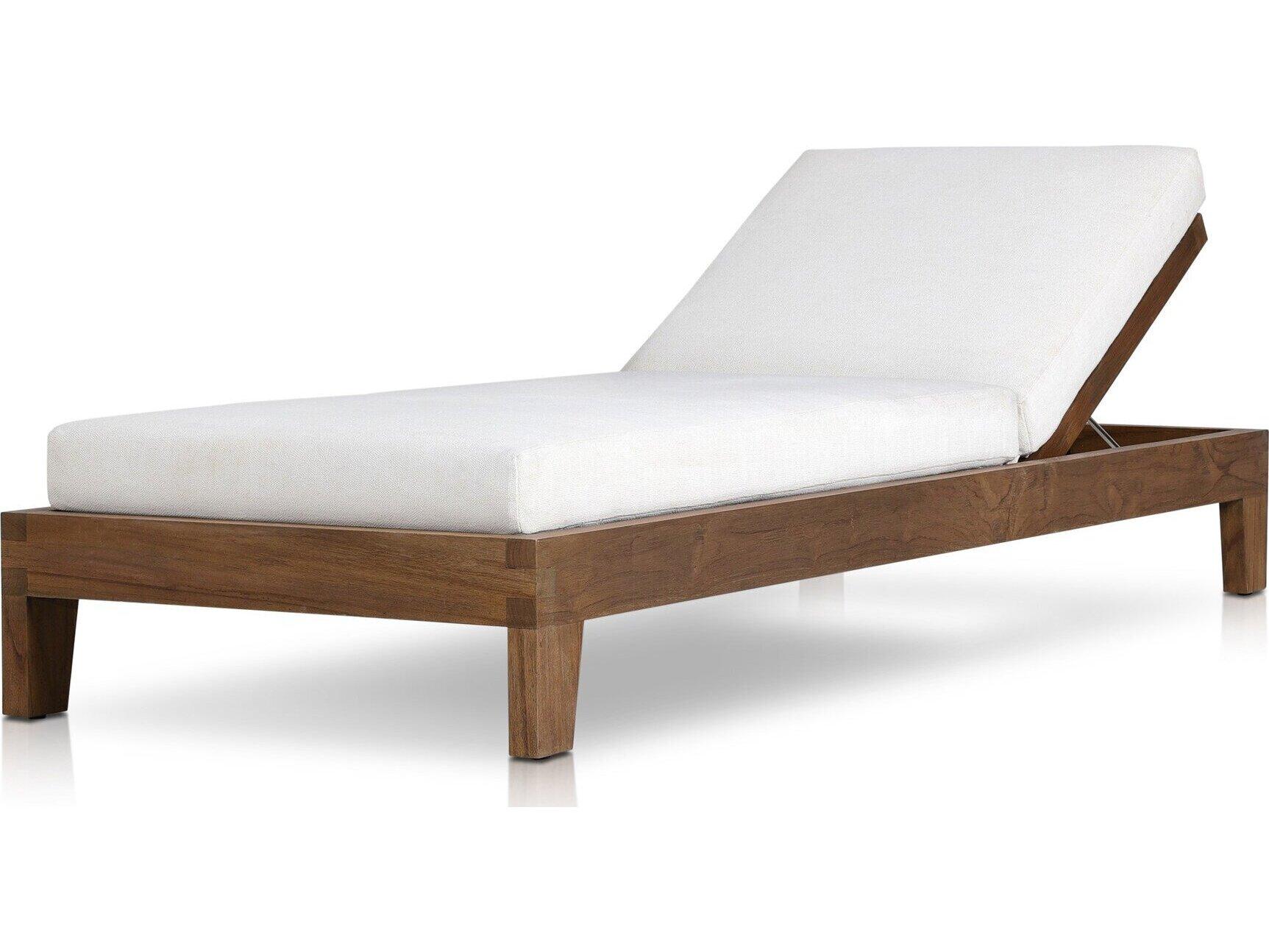 Four Hands Outdoor Solano Verona Toasted Brown Teak Cushion Chaise Lounge in Alessi Linen