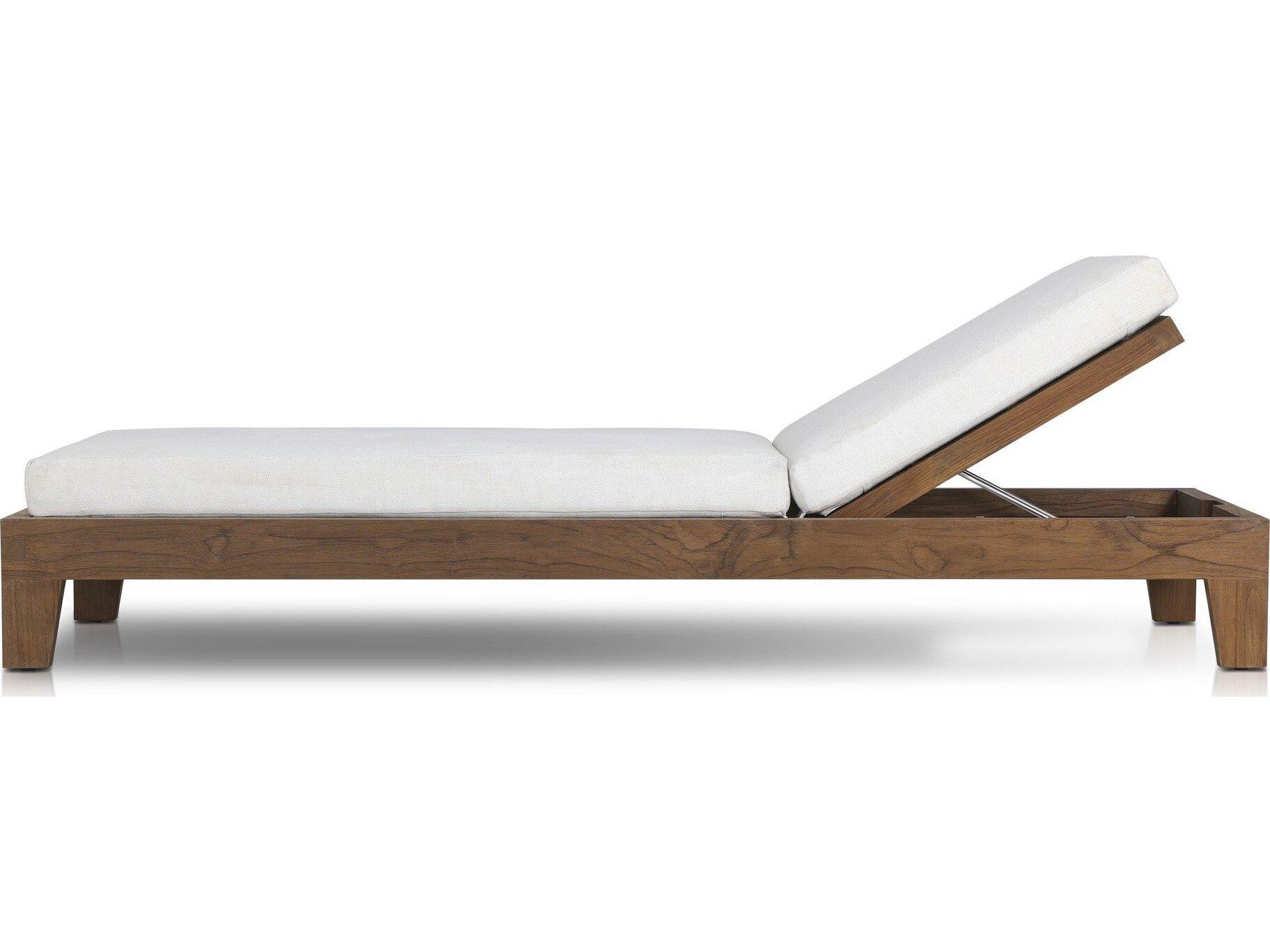 Four Hands Outdoor Solano Verona Toasted Brown Teak Cushion Chaise Lounge in Alessi Linen