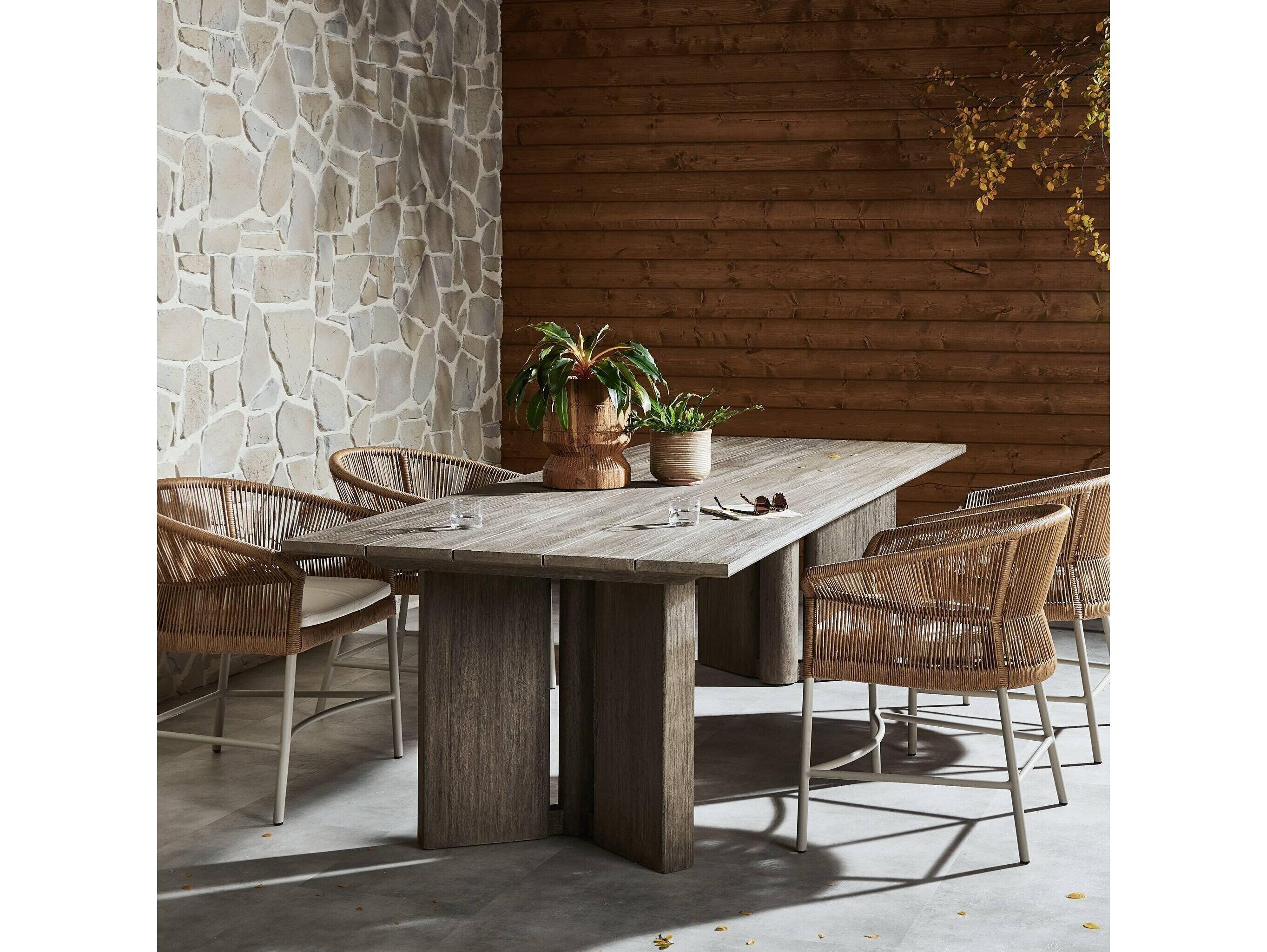 Four Hands Outdoor Duvall Huxley Smoke Grey Teak Rectangular Dining Table