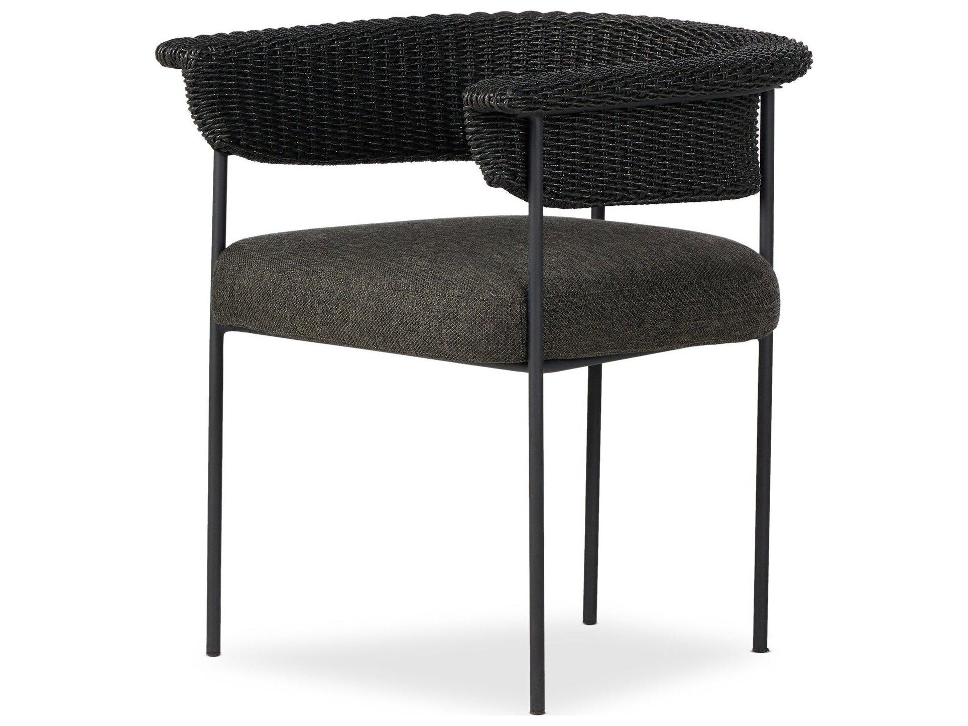 Four Hands Outdoor Grass Roots Carrie Ellor Black Charcoal Iron Faux Hyacinth Polypropylene Cushion Dining Chair