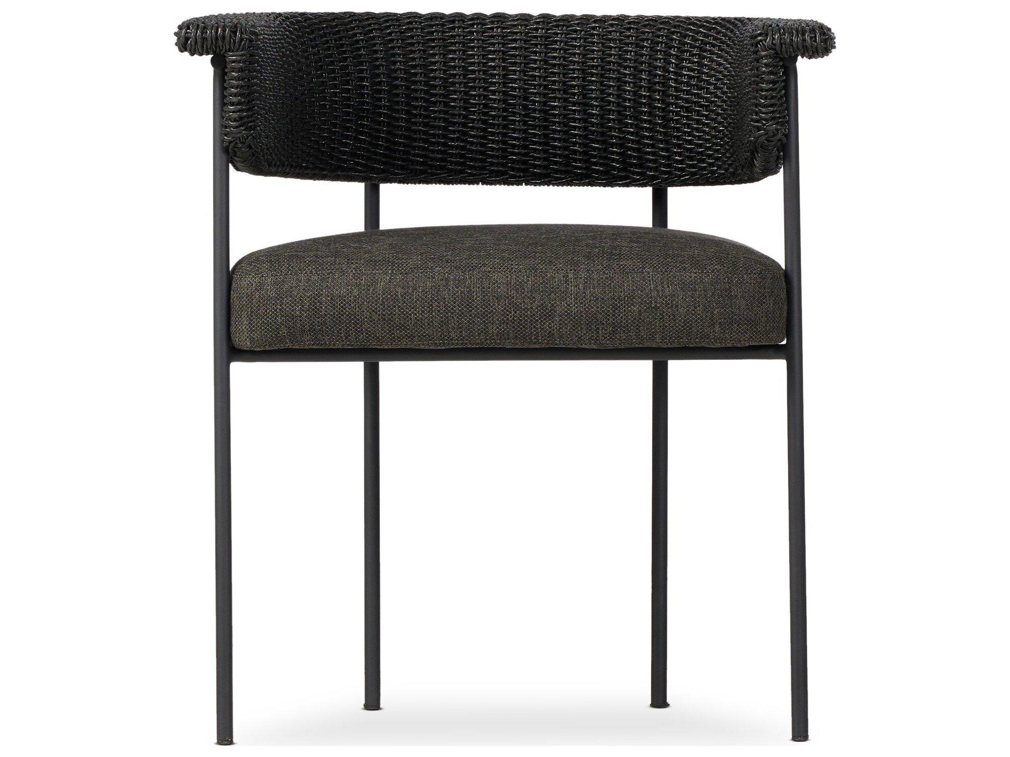 Four Hands Outdoor Grass Roots Carrie Ellor Black Charcoal Iron Faux Hyacinth Polypropylene Cushion Dining Chair