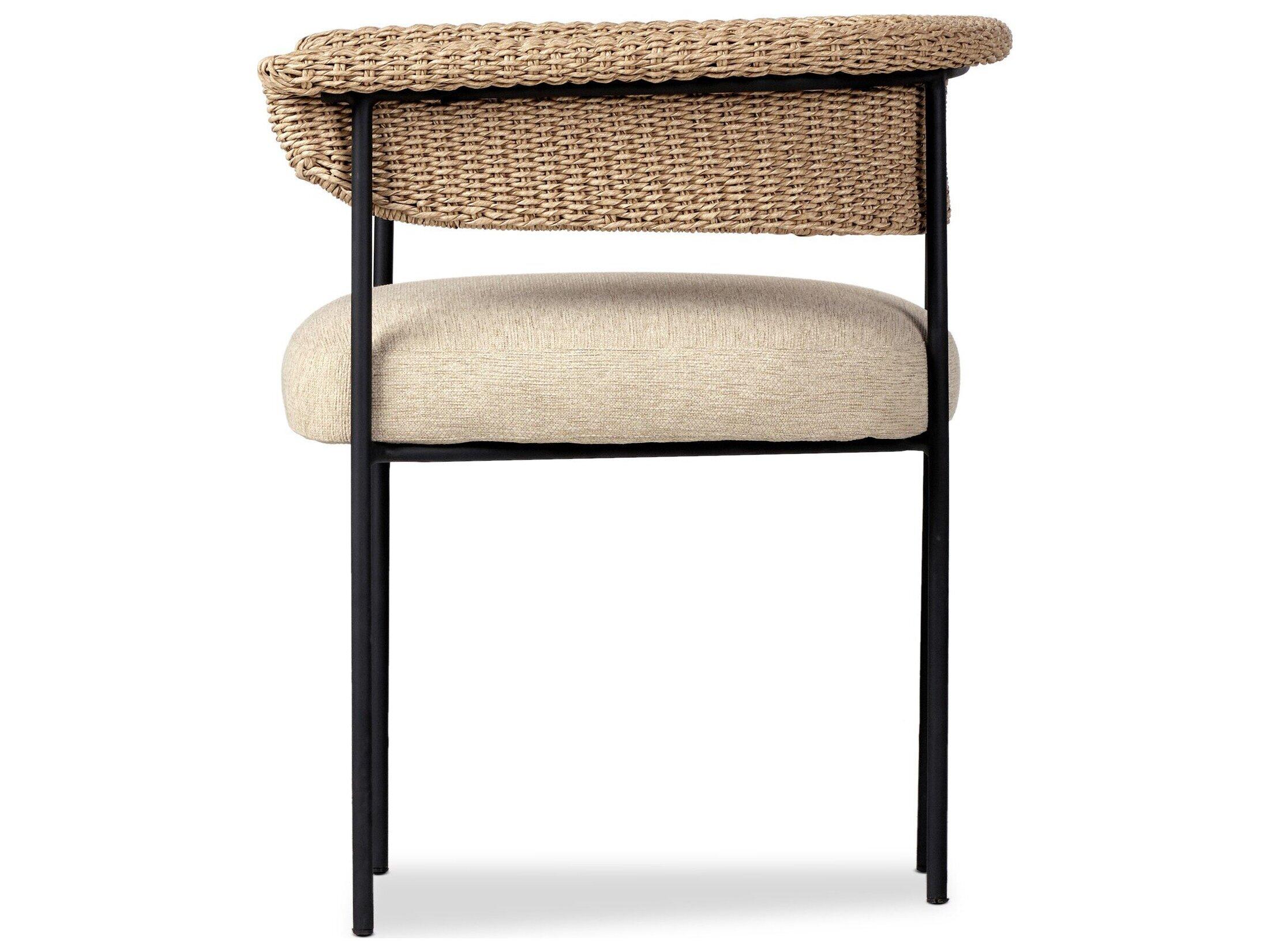 Four Hands Outdoor Grass Roots Carrie Ellor Beige Charcoal Iron Faux Hyacinth Polypropylene Cushion Dining Chair