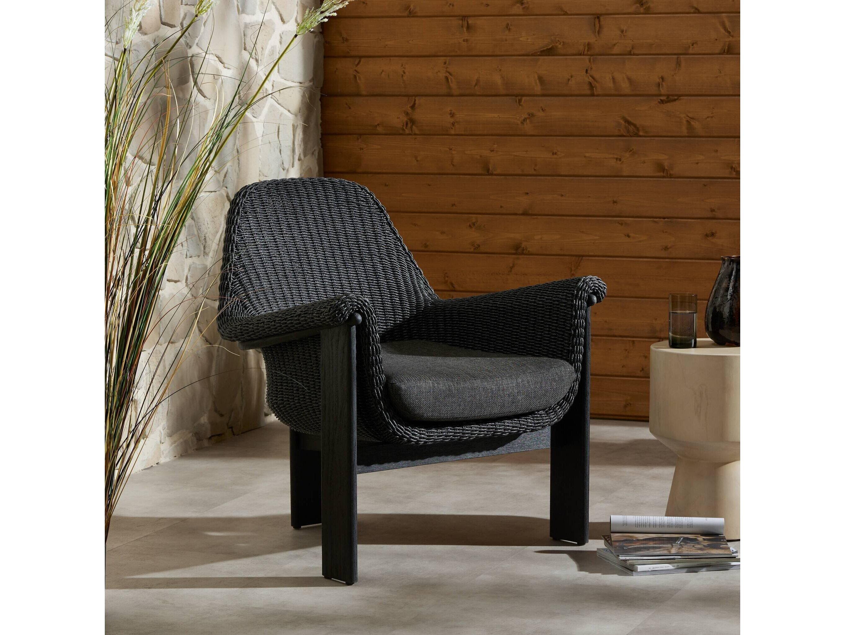 Four Hands Outdoor Garwood Santoro Teak Wicker Lounge Chair in Ellor Black