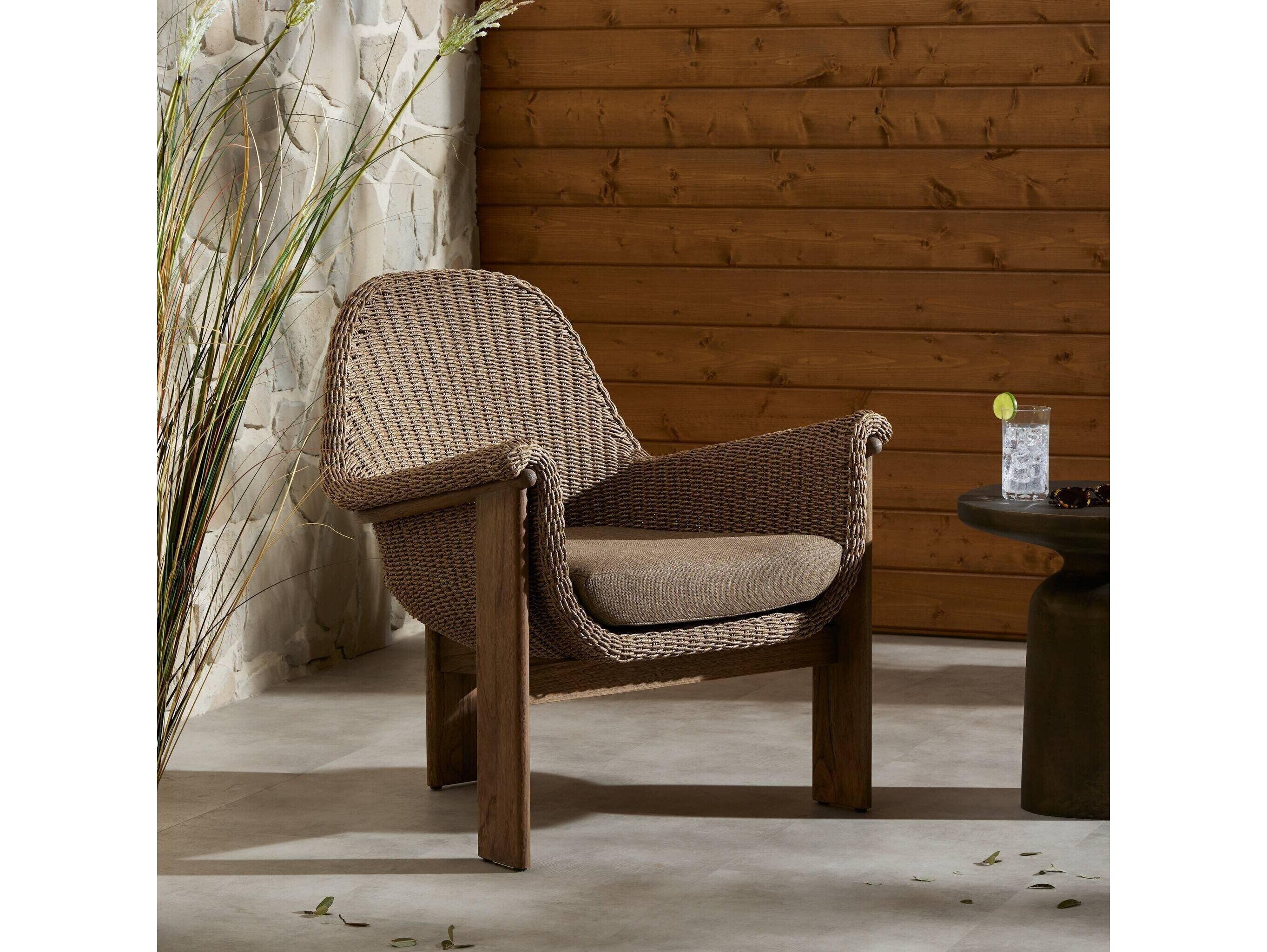 Four Hands Outdoor Garwood Santoro Teak Wicker Lounge Chair in Ellor Brown