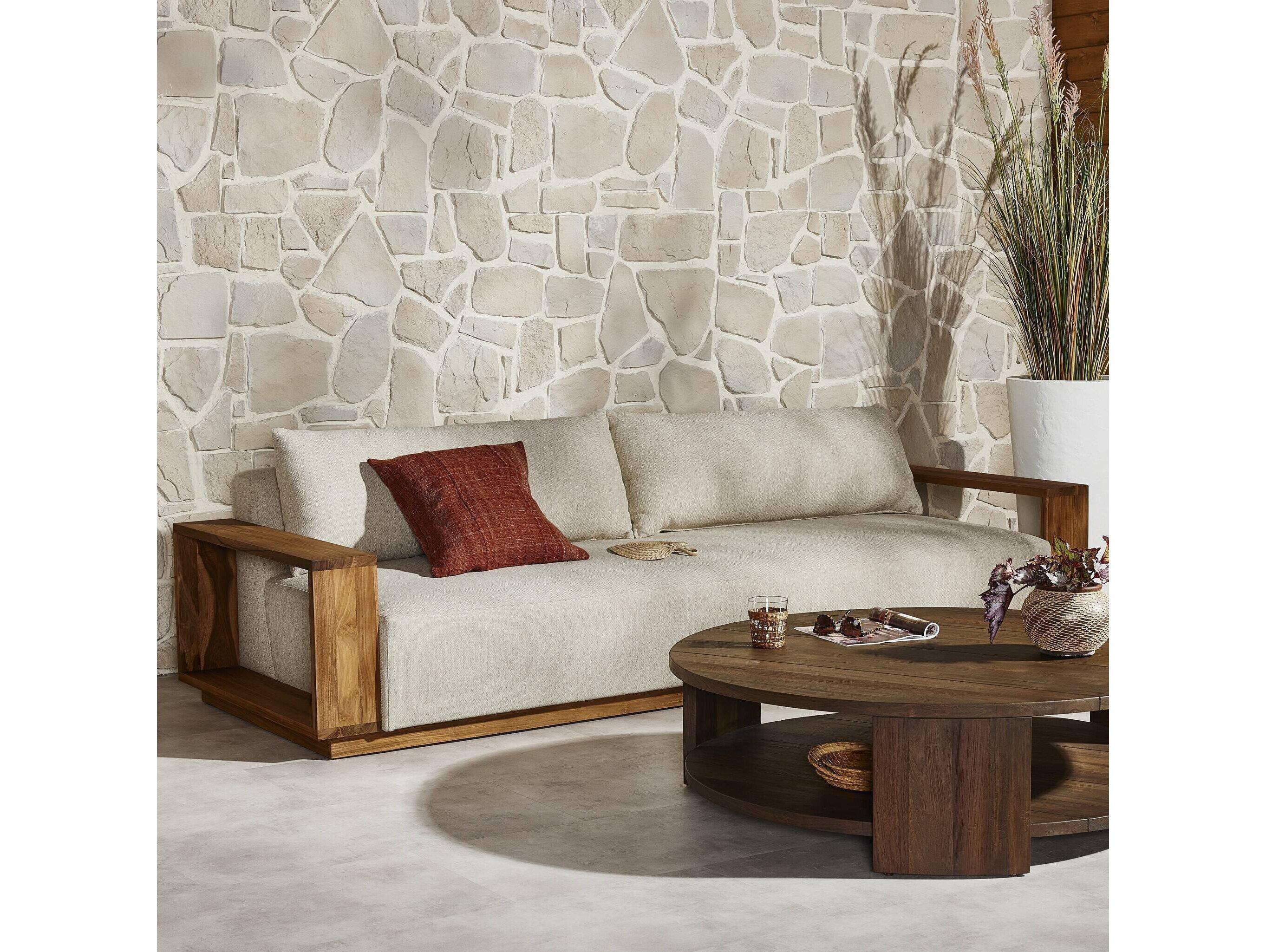 Four Hands Outdoor Garwood Branford Teak Cushion Sofa in Ellor Beige