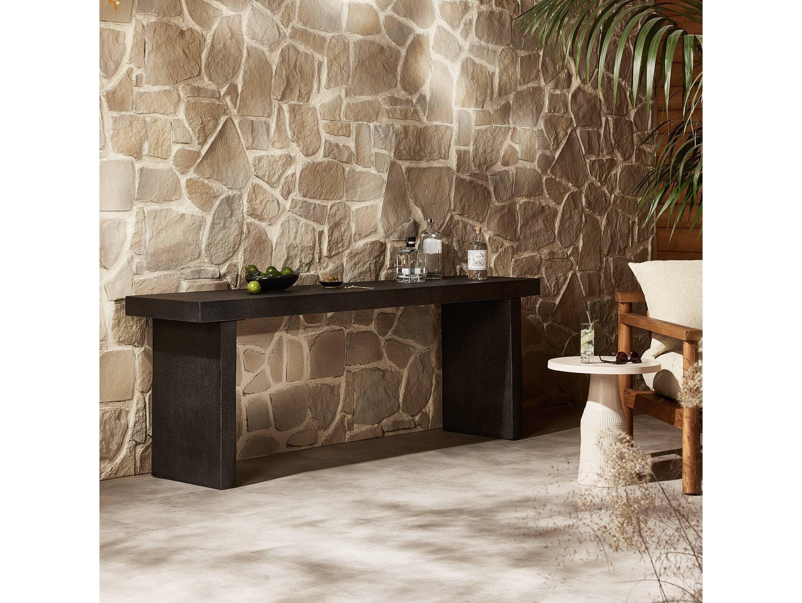 Four Hands Outdoor Chandler Huesca Distressed Graphite Concrete Rectangular Console Table