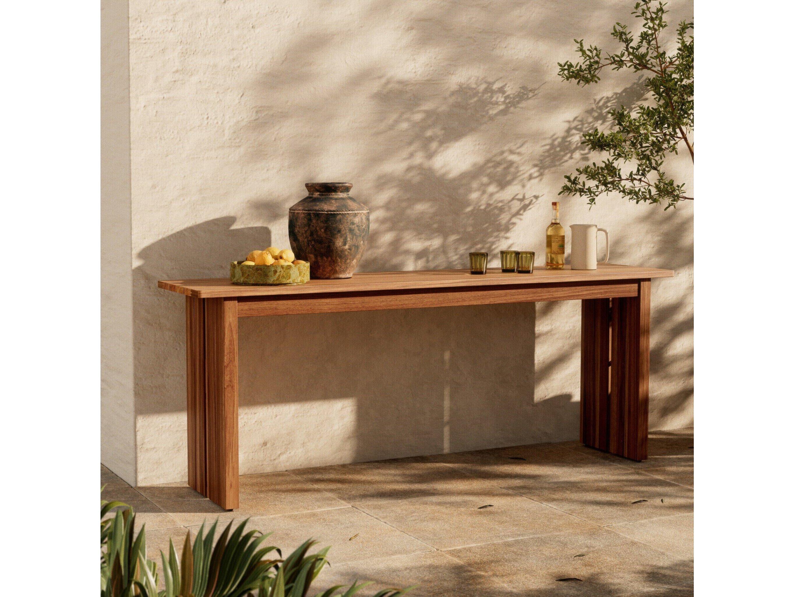 Four Hands Outdoor Duvall Chapman Natural Teak Rectangular Console Table