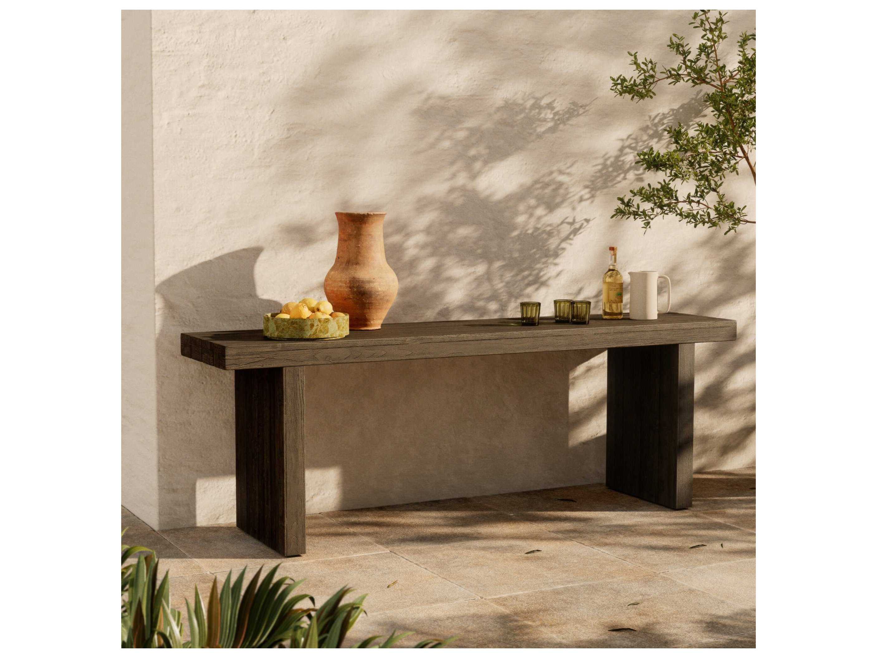 Luxecor Globetrotter Outdoor Encino Stained Heritage Brown Teak Rectangular Console Table