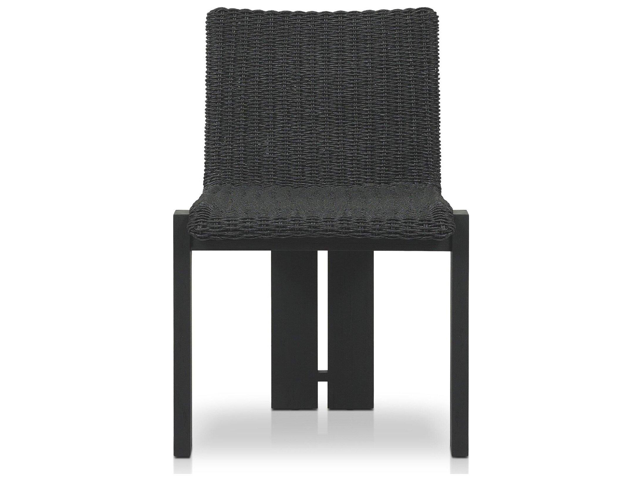 Four Hands Outdoor Duvall Roxy Teak Faux Black Hyacinth Dining Side Chair