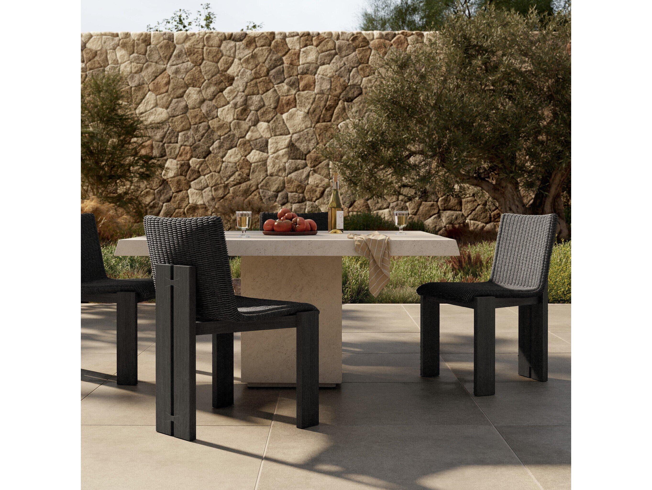 Four Hands Outdoor Duvall Roxy Teak Faux Black Hyacinth Dining Side Chair