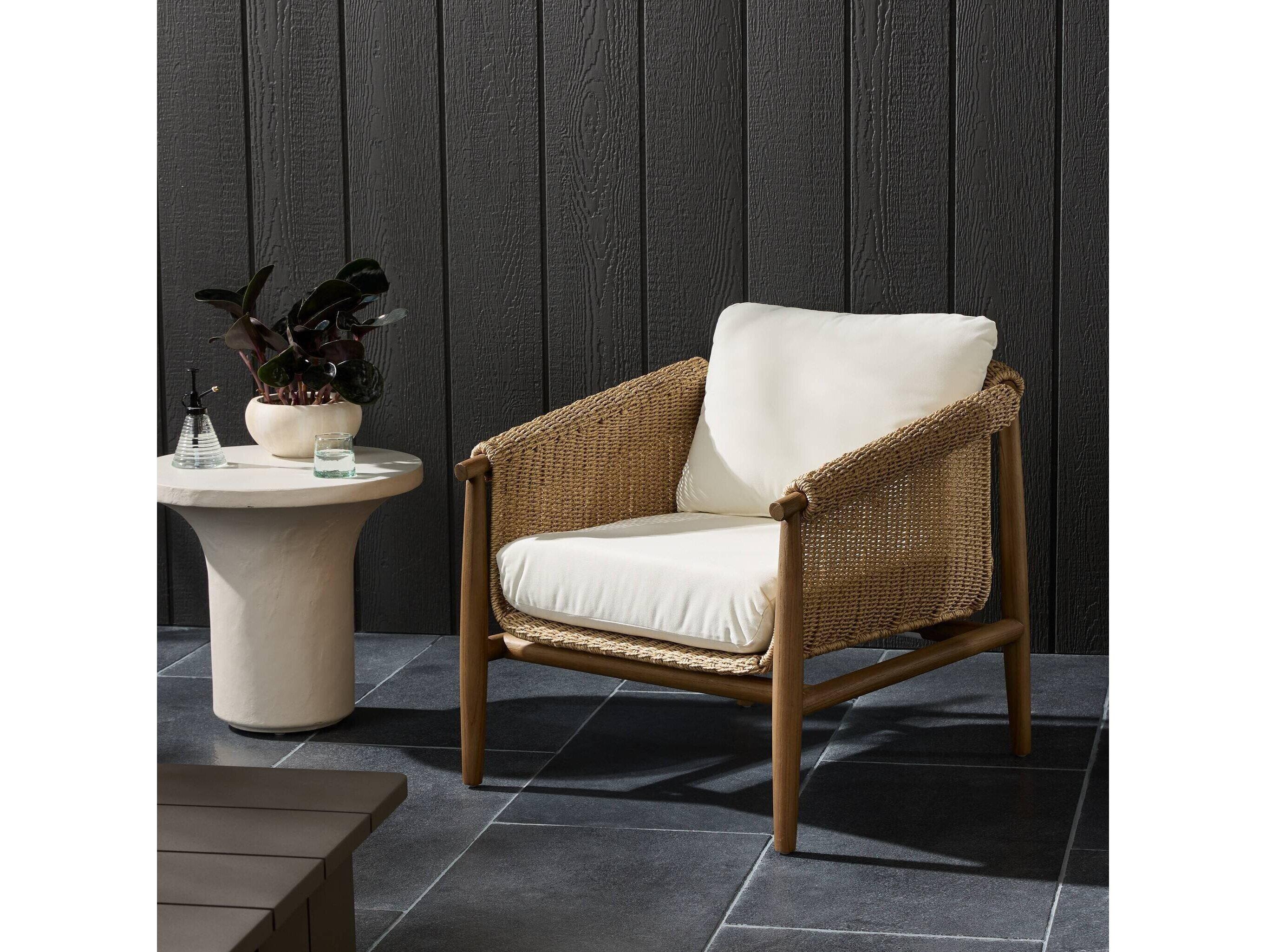 Four Hands Outdoor Grass Roots Cambrie Teak Cushion Lounge Chair in Arashi Salt