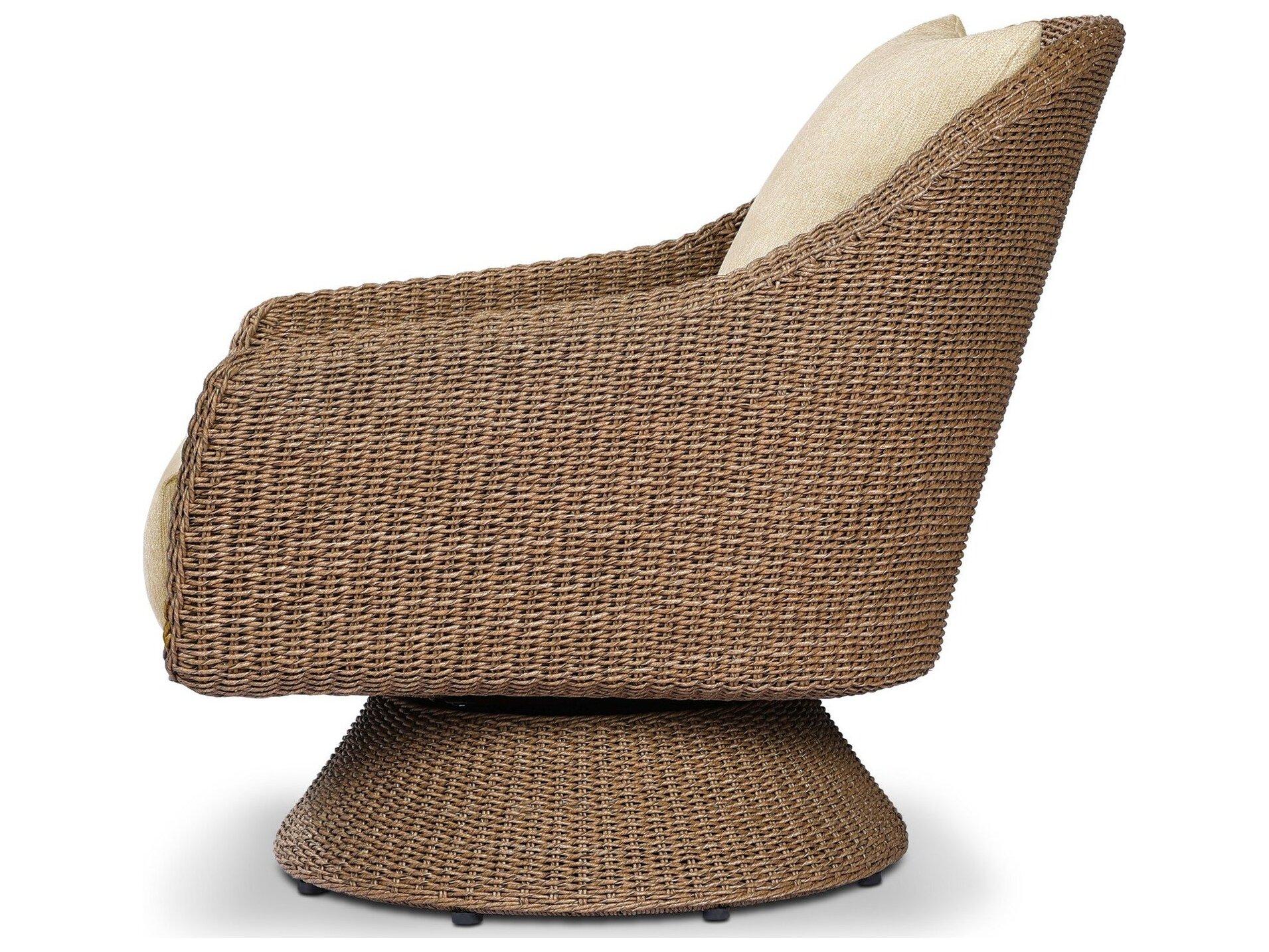 Four Hands Outdoor Providence Koe Faux Dark Hyacinth Wicker Cushion Swivel Lounge Chair in Elior Beige