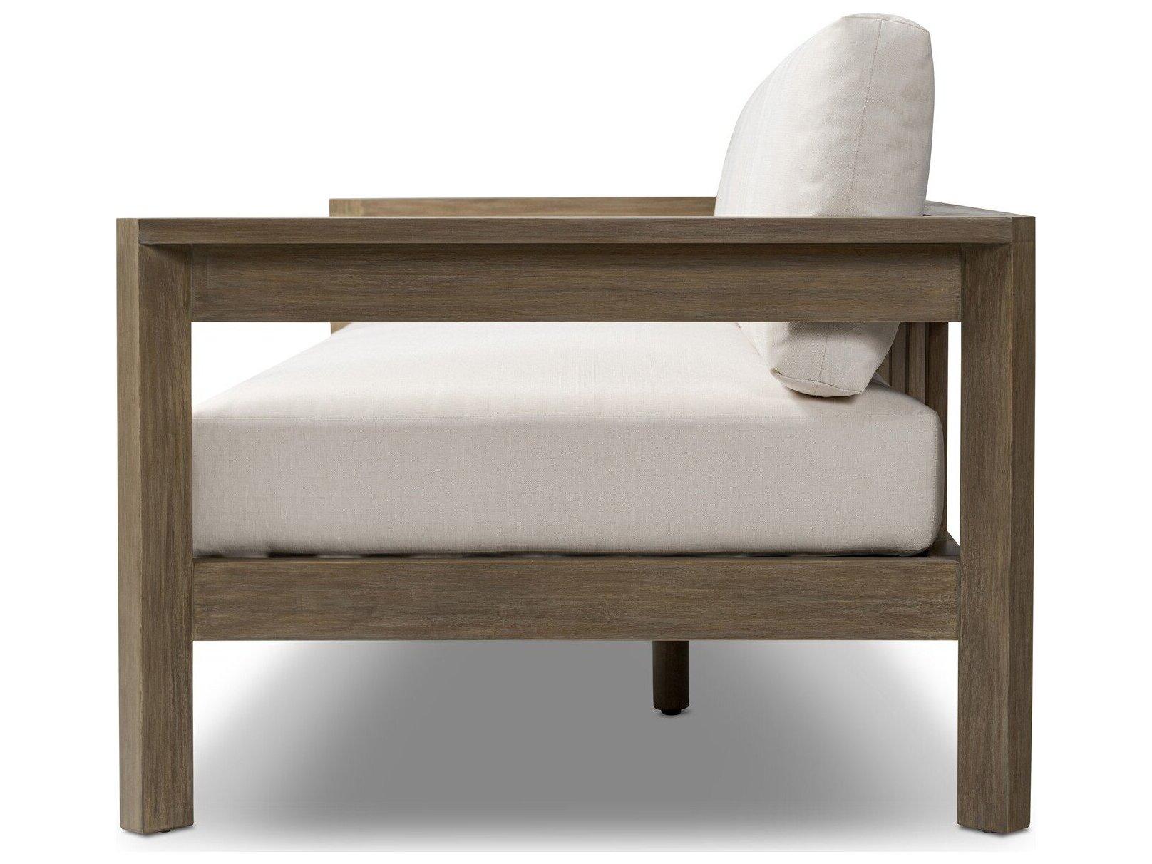 Four Hands Outdoor Halsted Milford Natural Wood Cushion Sofa in Lakin Oat