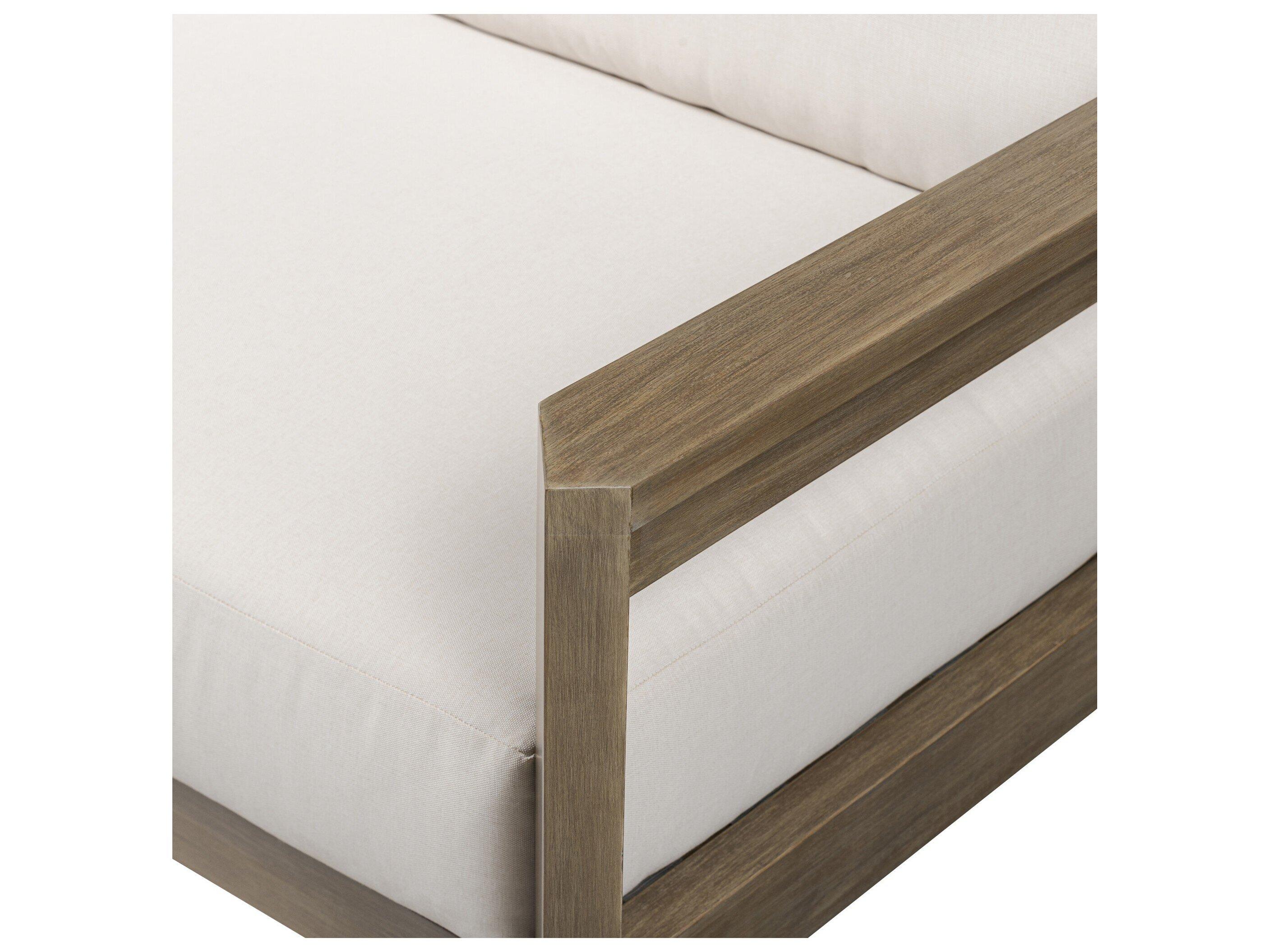 Four Hands Outdoor Halsted Milford Natural Wood Cushion Sofa in Lakin Oat