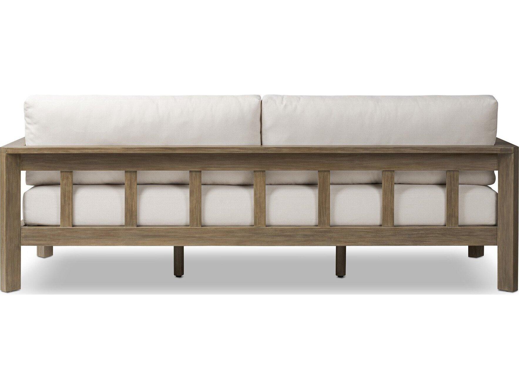 Four Hands Outdoor Halsted Milford Natural Wood Cushion Sofa in Lakin Oat