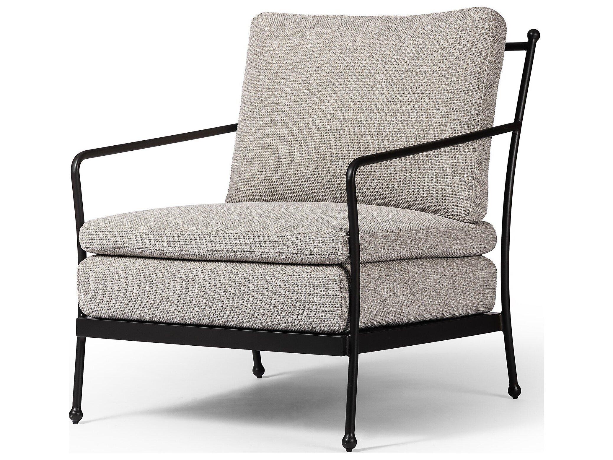 Four Hands Outdoor Westgate Tally Matte Gunmetal Aluminum Cushion Lounge Chair in Ramiro Ecru