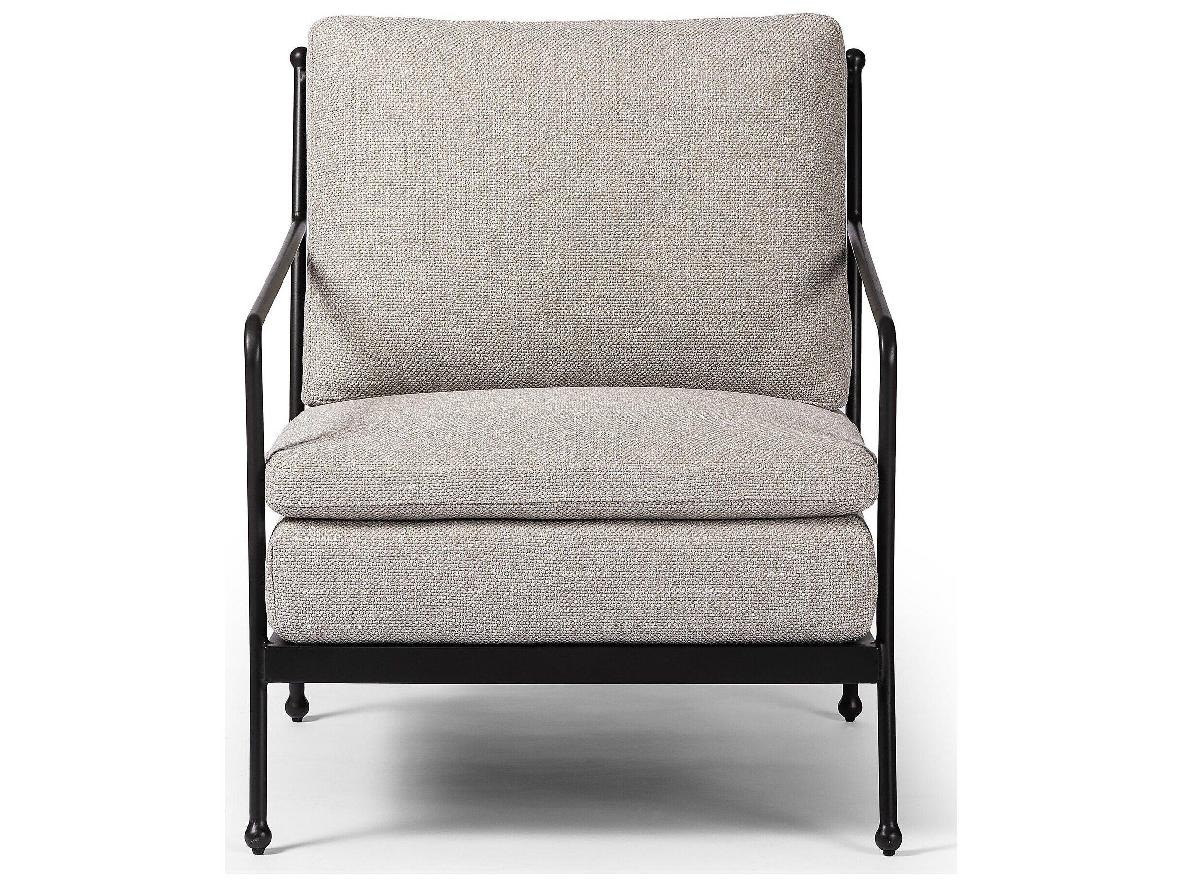 Four Hands Outdoor Westgate Tally Matte Gunmetal Aluminum Cushion Lounge Chair in Ramiro Ecru