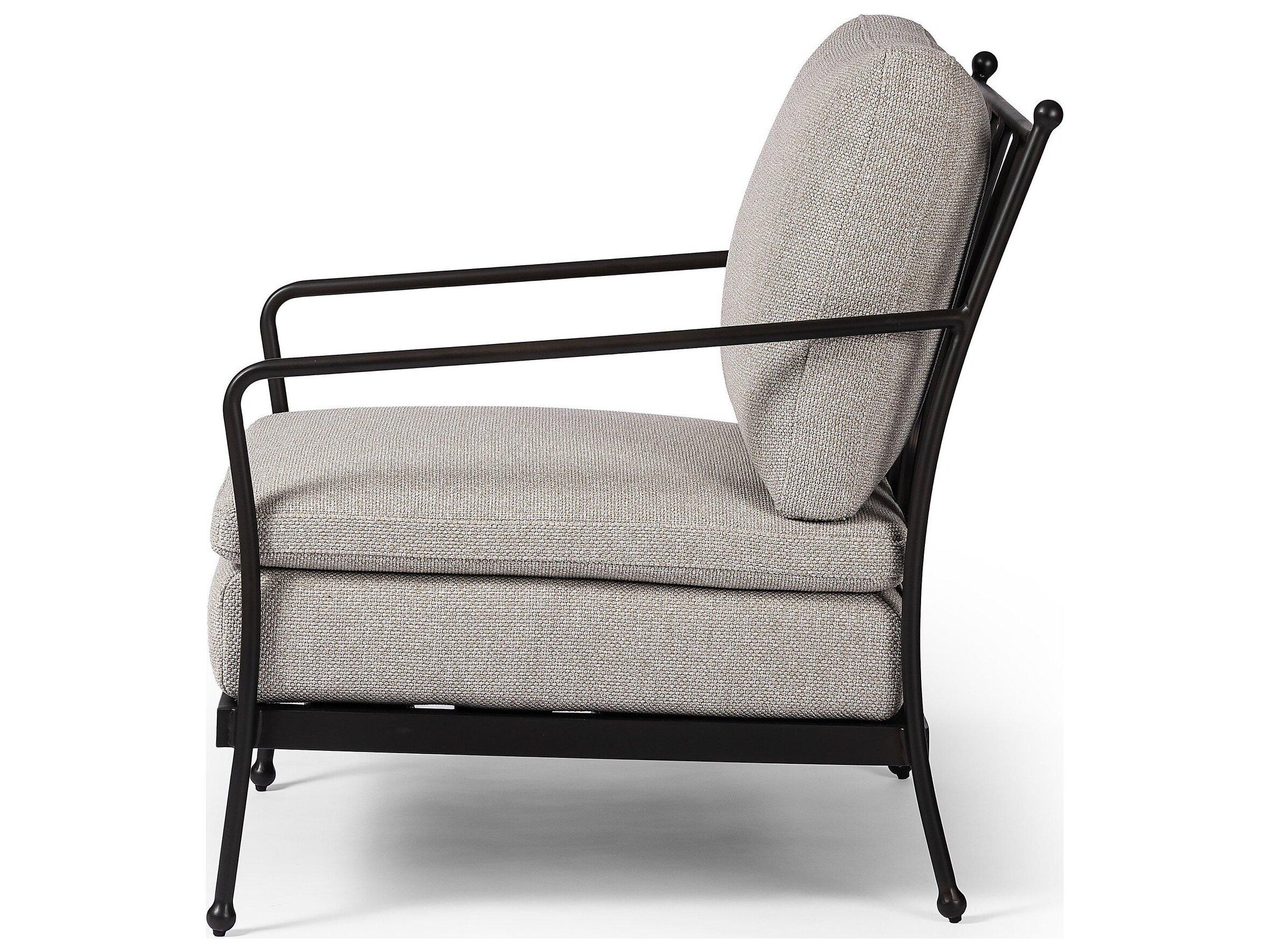 Four Hands Outdoor Westgate Tally Matte Gunmetal Aluminum Cushion Lounge Chair in Ramiro Ecru