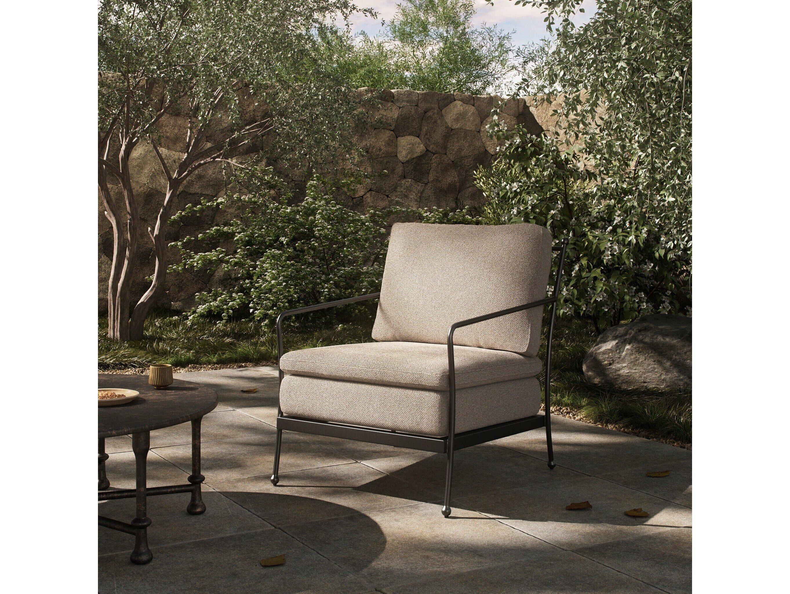 Four Hands Outdoor Westgate Tally Matte Gunmetal Aluminum Cushion Lounge Chair in Ramiro Ecru