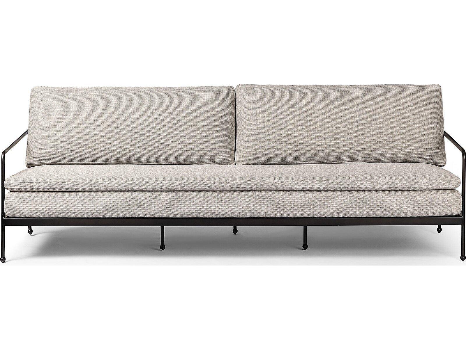 Four Hands Outdoor Westgate Tally Matte Gunmetal Aluminum Cushion Sofa in Ramiro Ecru