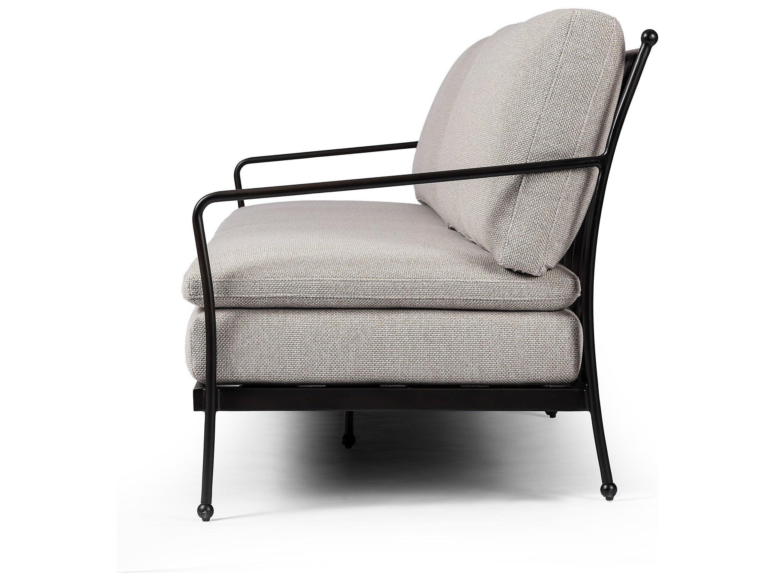Four Hands Outdoor Westgate Tally Matte Gunmetal Aluminum Cushion Sofa in Ramiro Ecru
