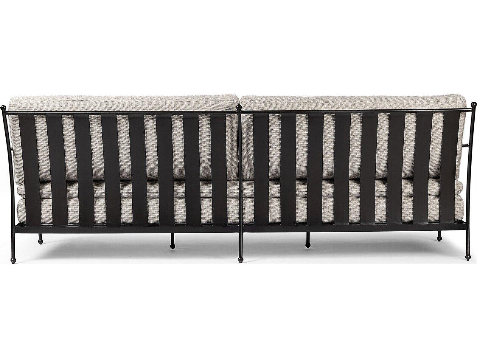 Four Hands Outdoor Westgate Tally Matte Gunmetal Aluminum Cushion Sofa in Ramiro Ecru