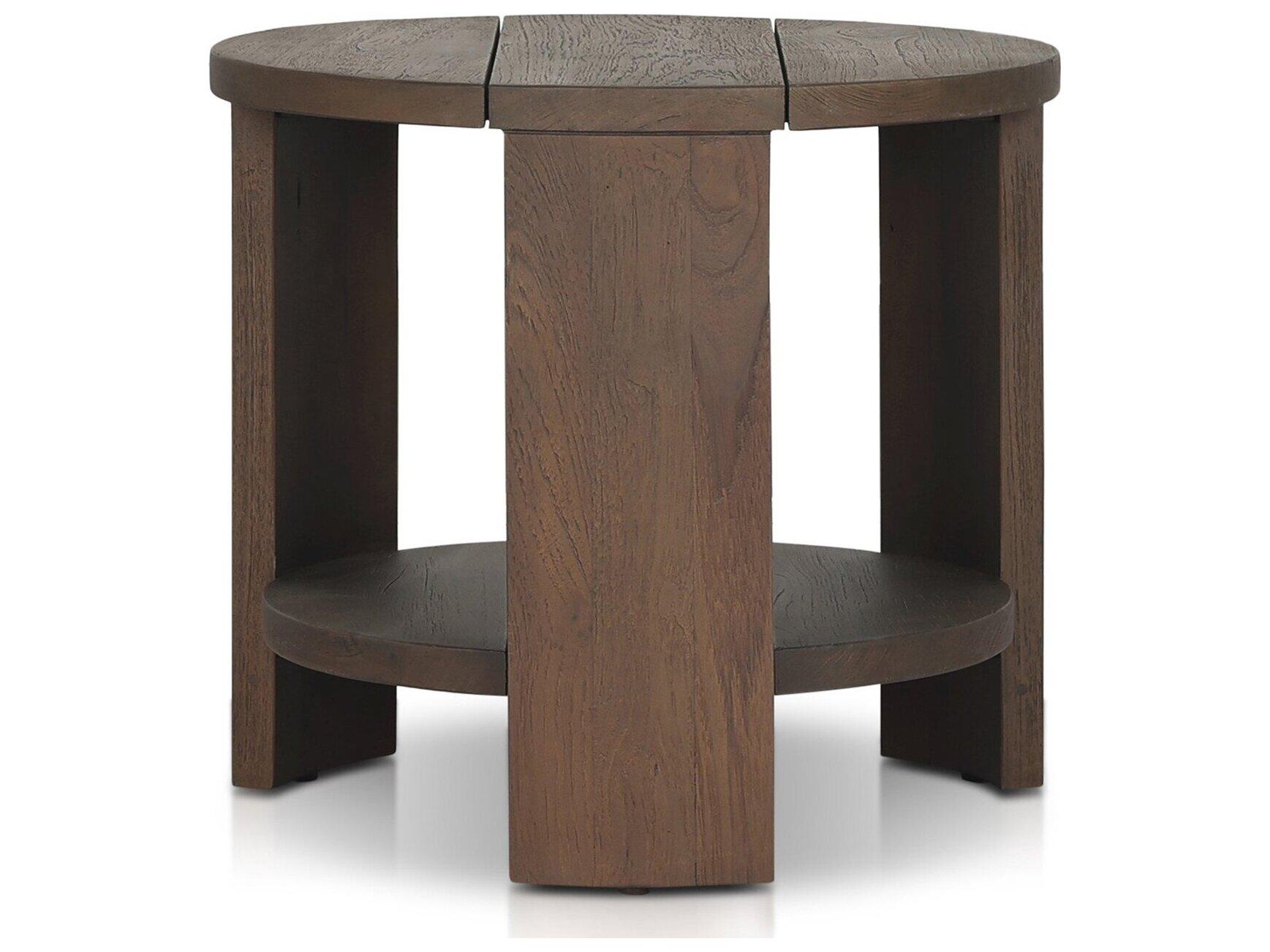 Four Hands Outdoor Providence Roca Round End Table - Stained Heritage Brown-FSC