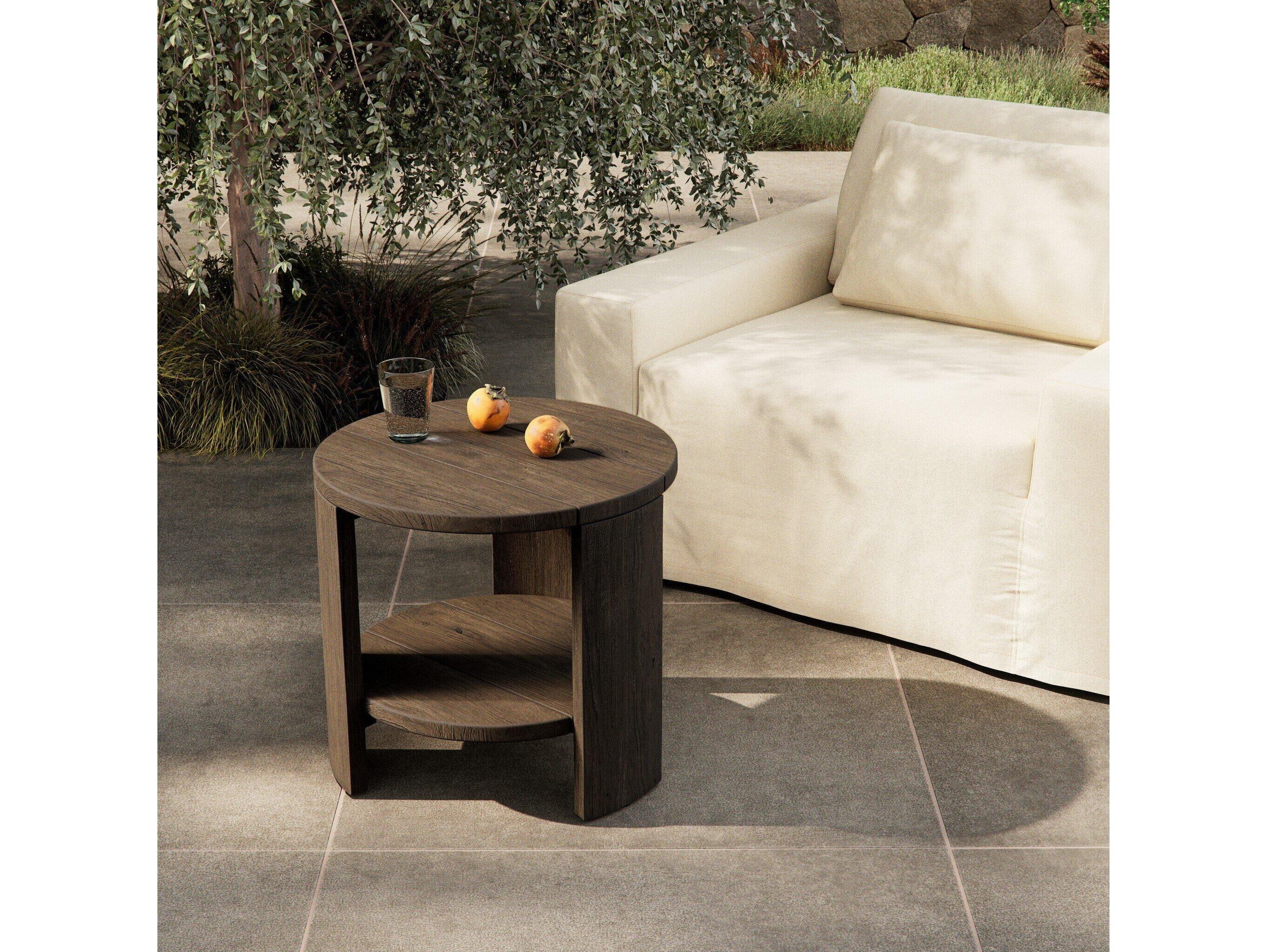Four Hands Outdoor Providence Roca Round End Table - Stained Heritage Brown-FSC
