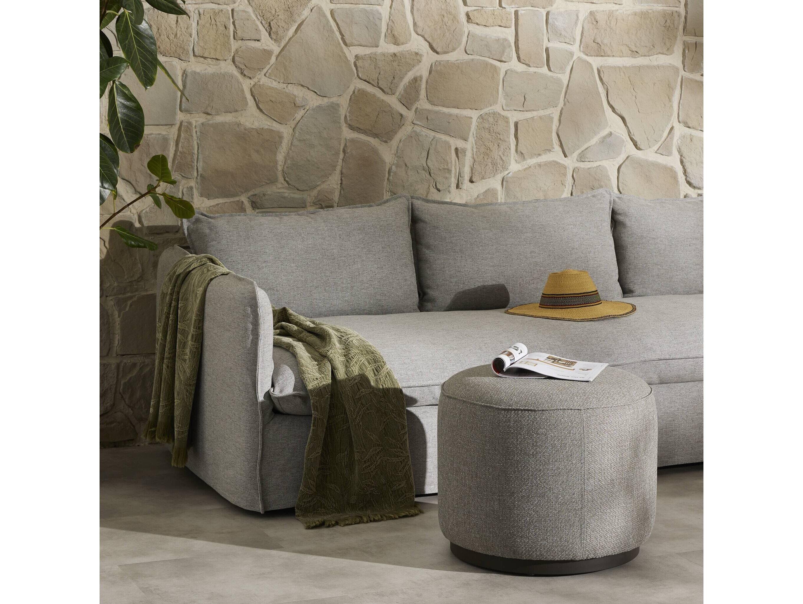 Four Hands Outdoor Garwood Sinclair Teak Cushion Ottoman in Hayes Smoke