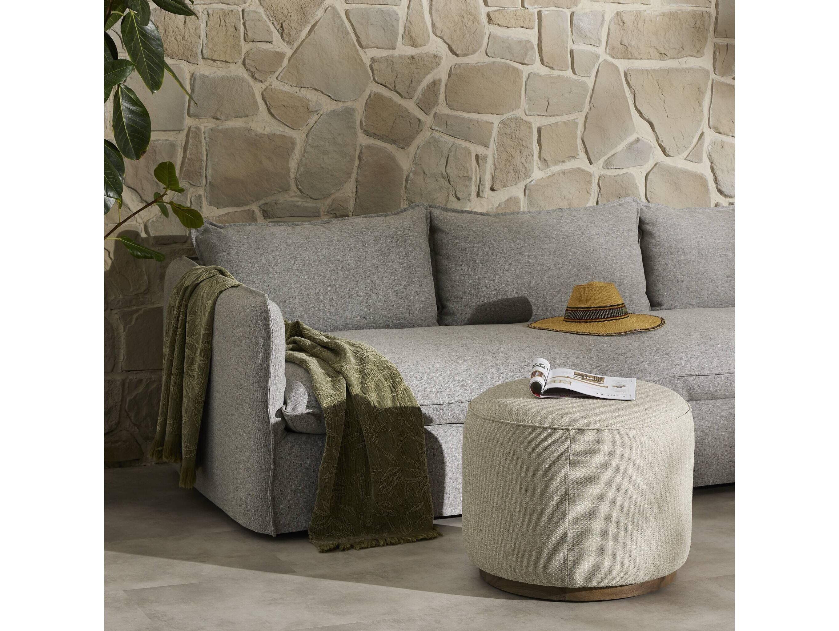 Four Hands Outdoor Garwood Sinclair Teak Cushion Ottoman in Hayes Cream