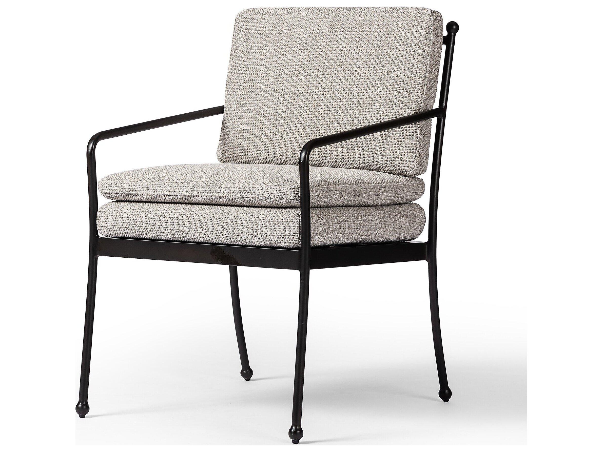 Four Hands Outdoor Westgate Tally Matte Gunmetal Aluminum Cushion Dining Arm Chair in Ramiro Ecru