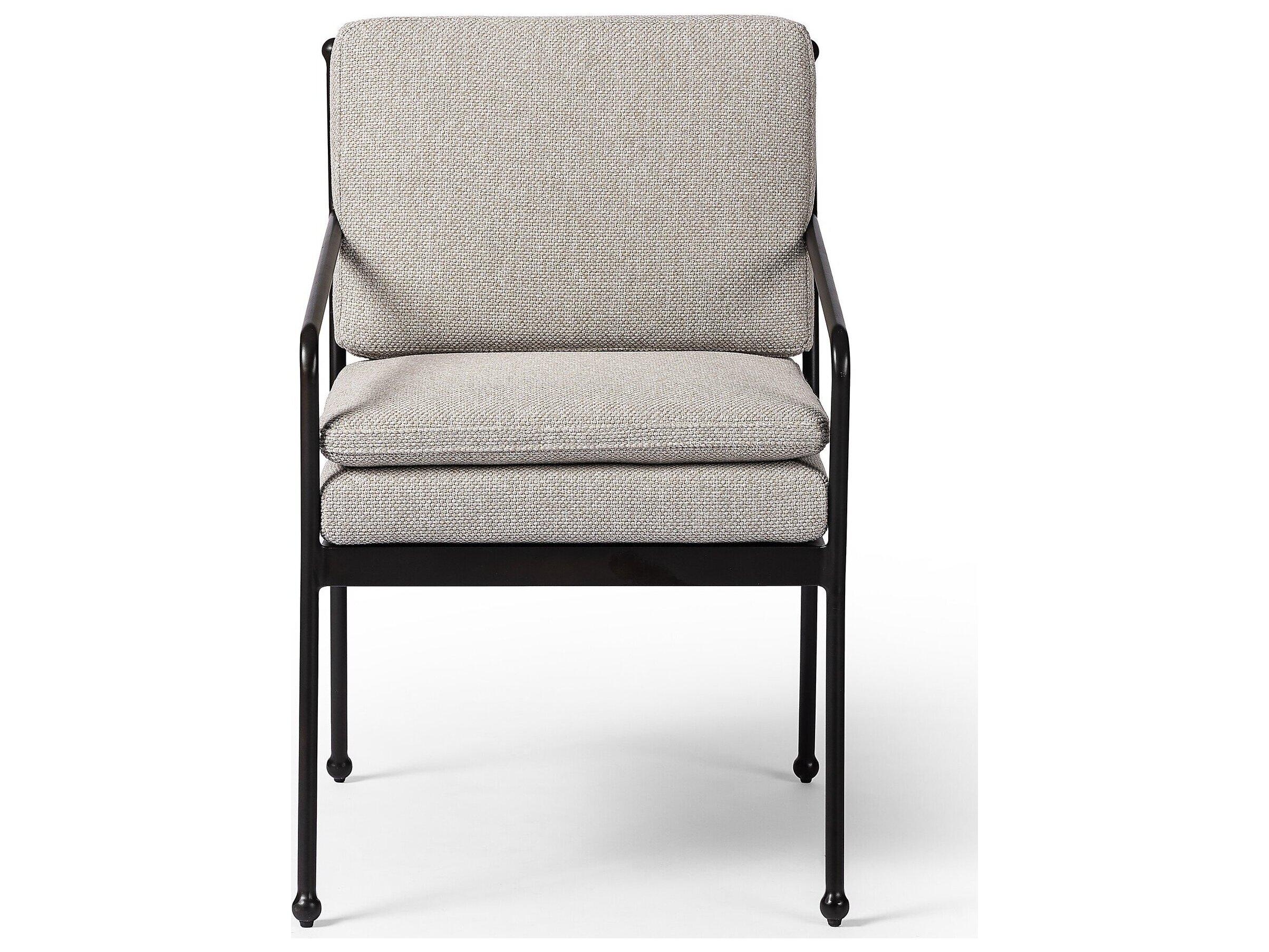 Four Hands Outdoor Westgate Tally Matte Gunmetal Aluminum Cushion Dining Arm Chair in Ramiro Ecru
