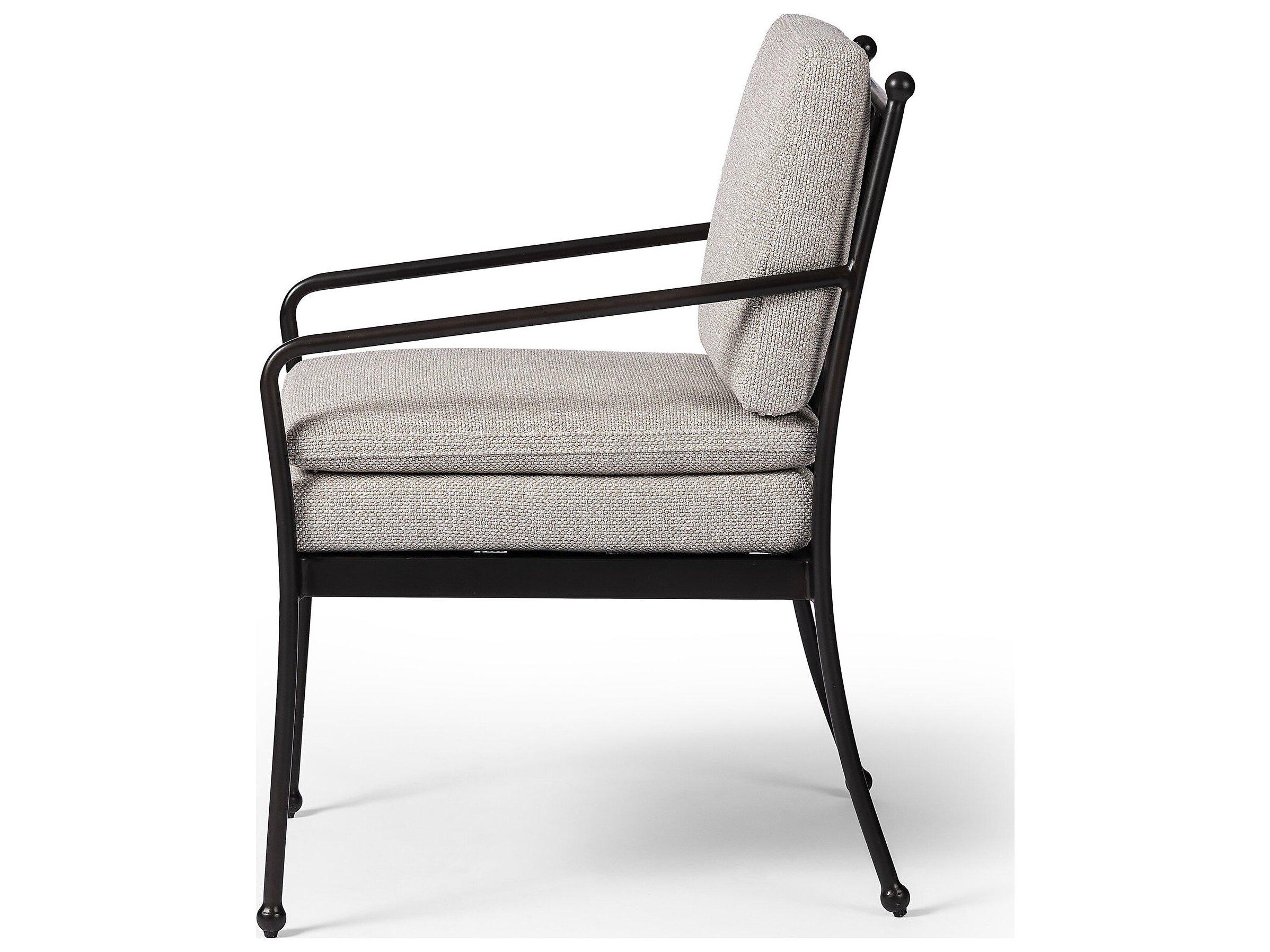 Four Hands Outdoor Westgate Tally Matte Gunmetal Aluminum Cushion Dining Arm Chair in Ramiro Ecru