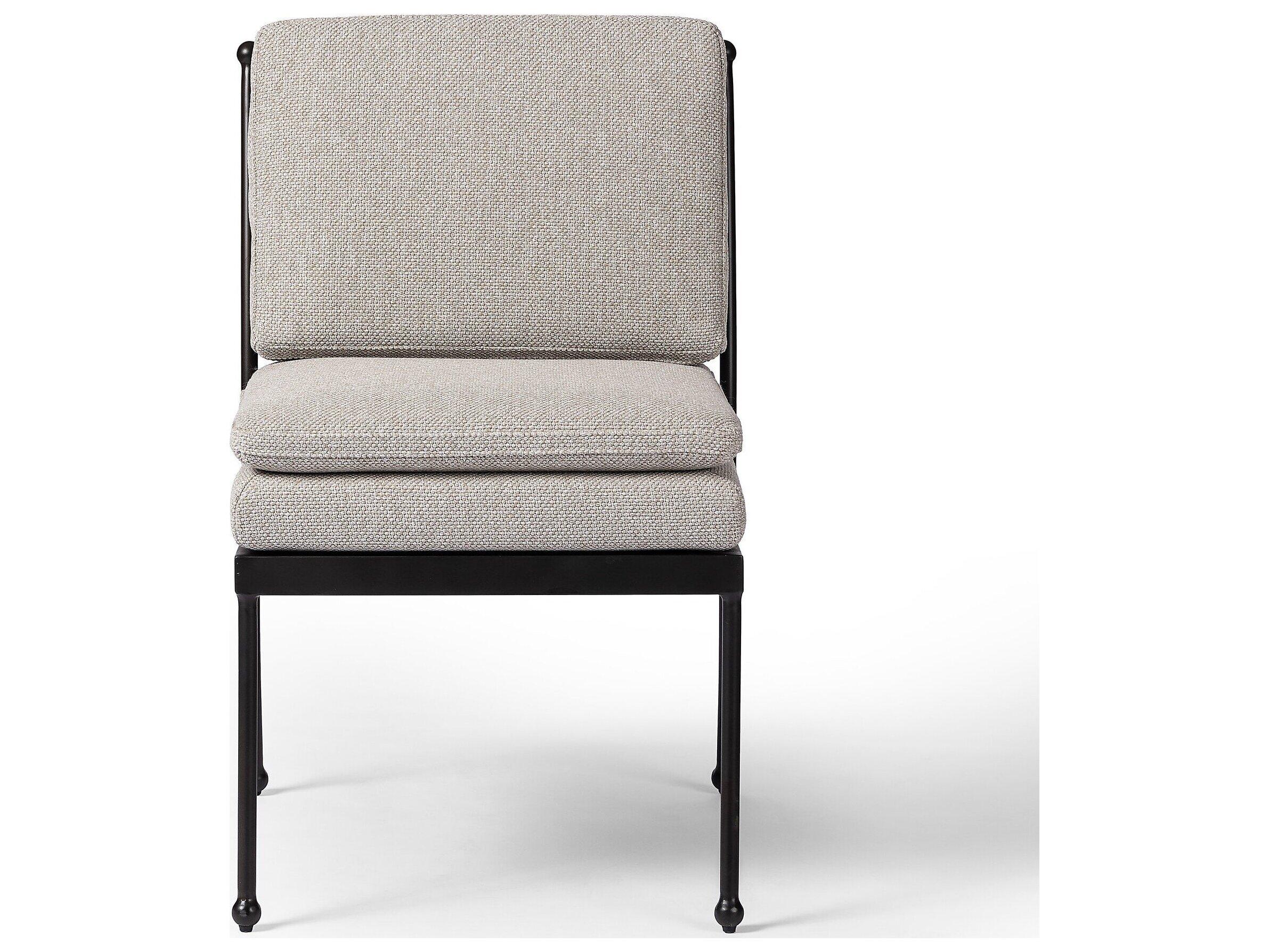 Four Hands Outdoor Westgate Tally Matte Gunmetal Aluminum Cushion Dining Side Chair in Ramiro Ecru