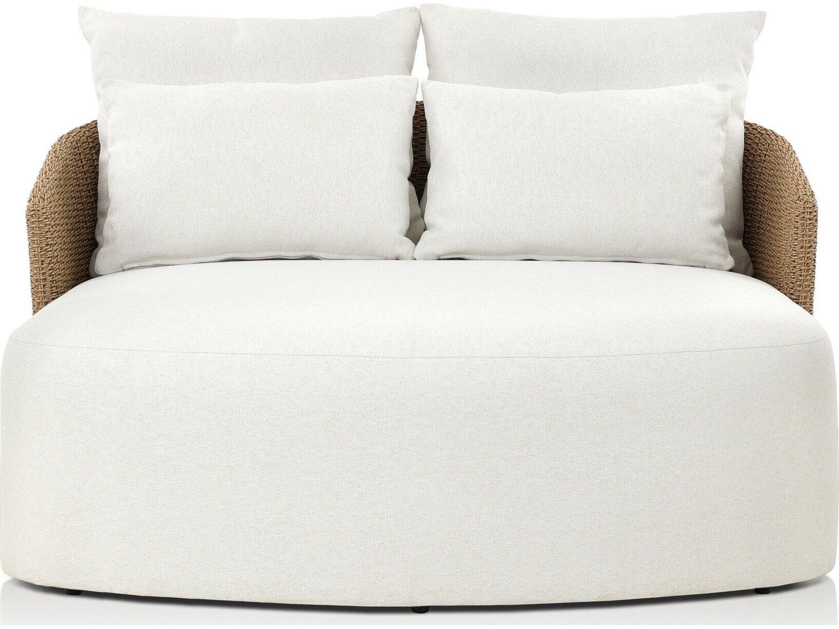 Four Hands Outdoor Solano Maven Faux Hyacinth Wicker Double Chaise in Alessi Linen