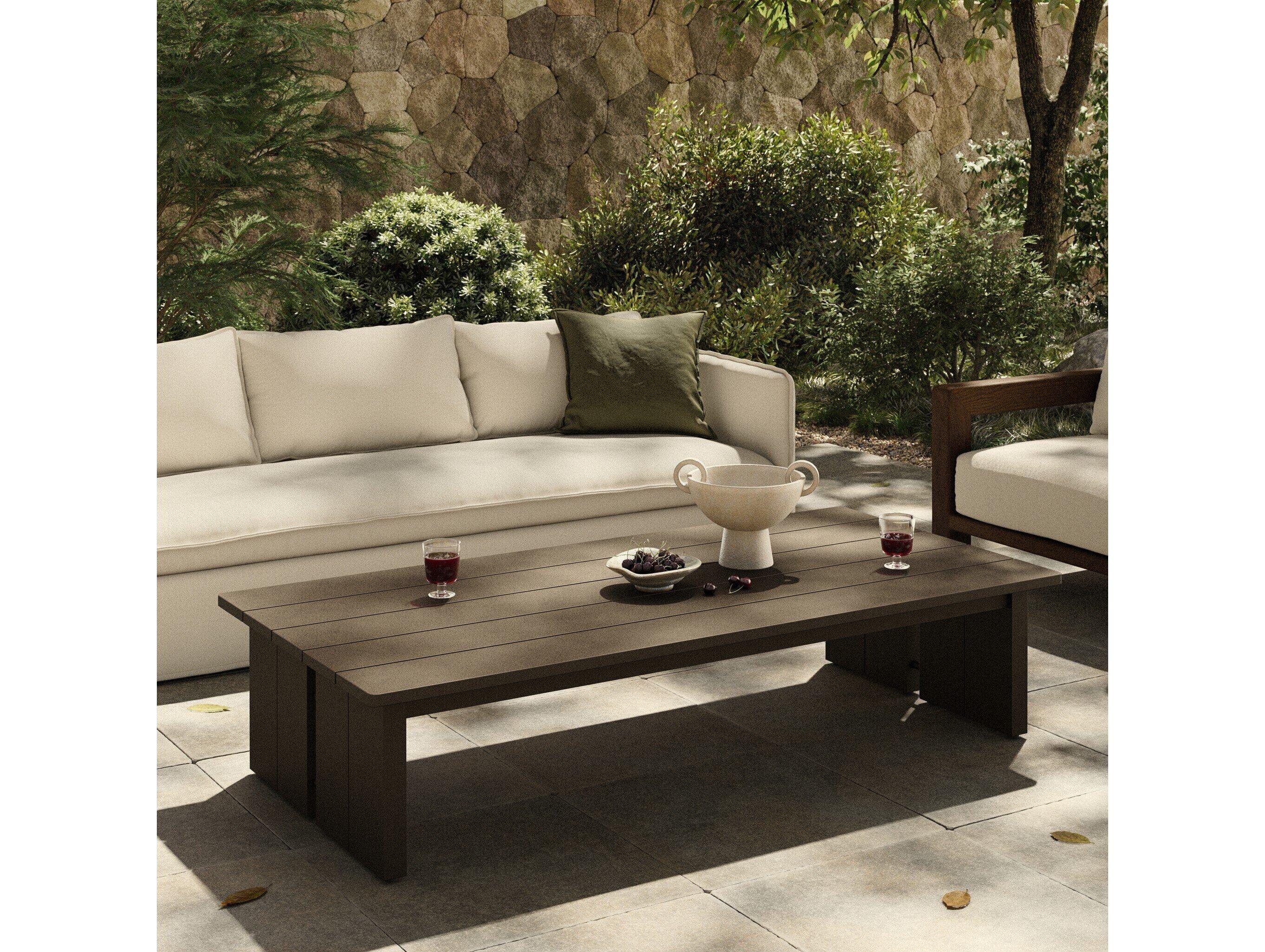 Four Hands Outdoor Solano Chapman Bronze Aluminum 70" x 34.25" Rectangular Coffee Table
