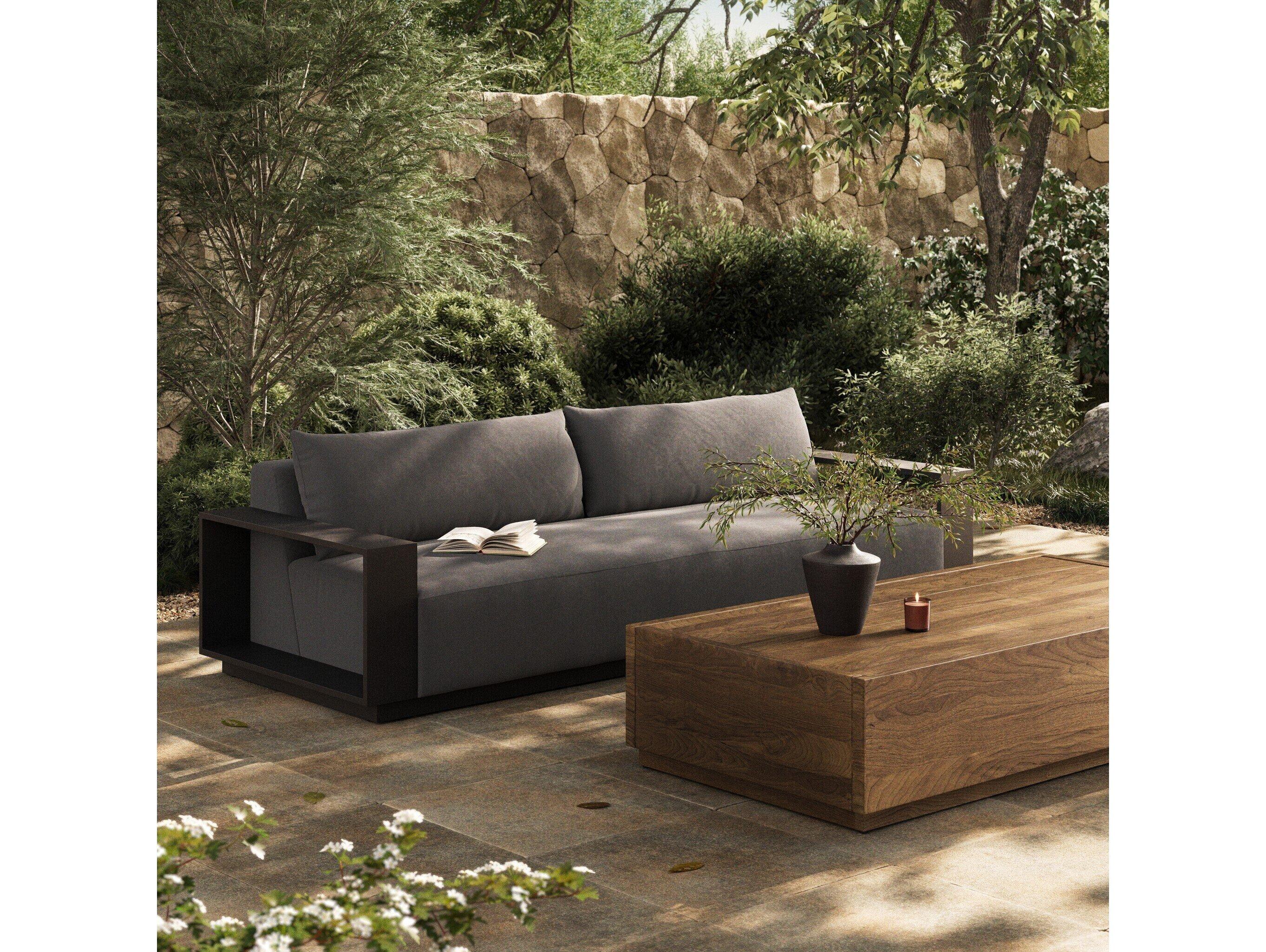 Four Hands Outdoor Garwood Branford Aluminum Cushion Sofa in Arashi Graphite