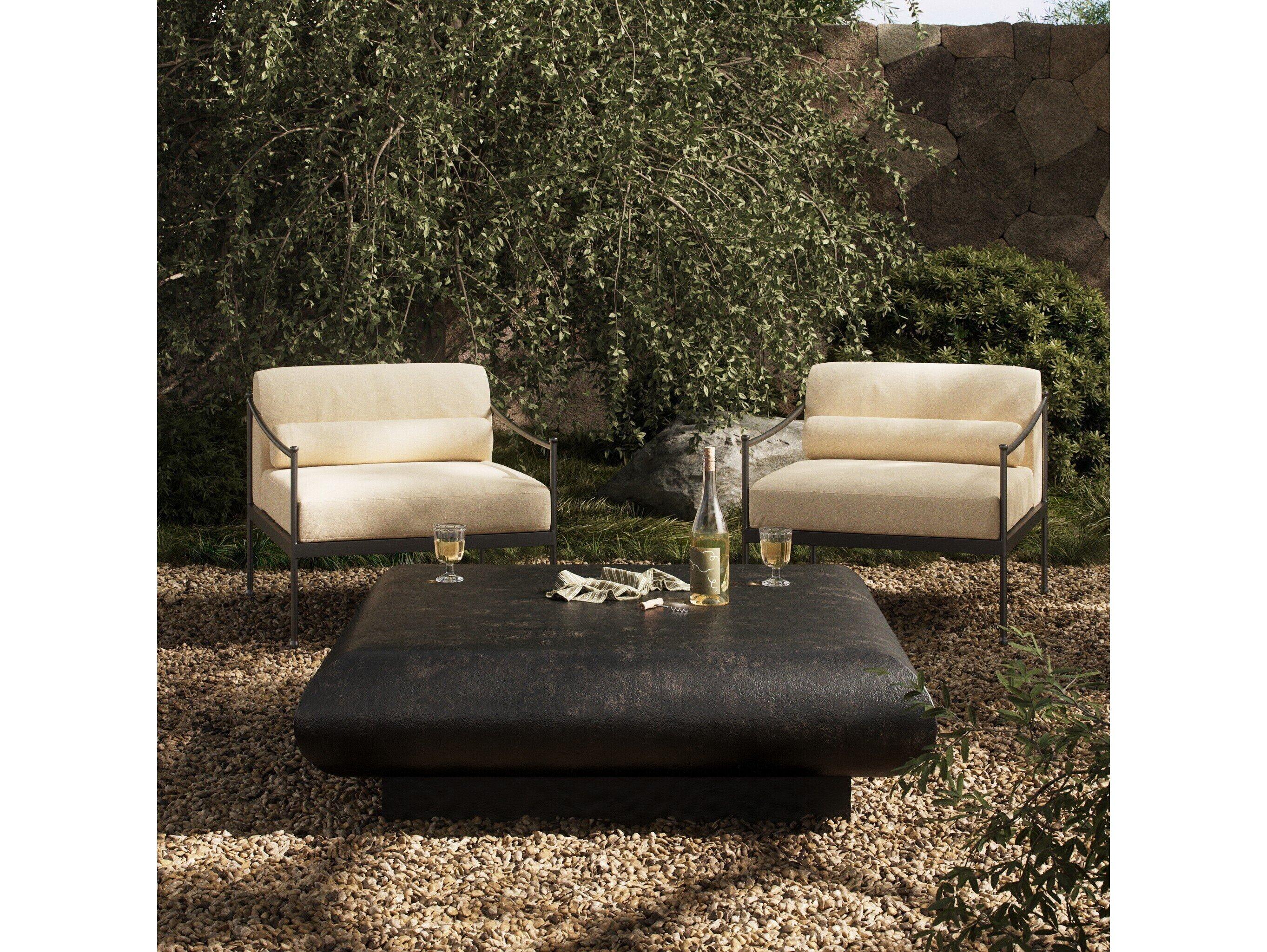 Four Hands Outdoor Marlow Ambra Distressed Bronze Aluminum  48" Square Coffee Table