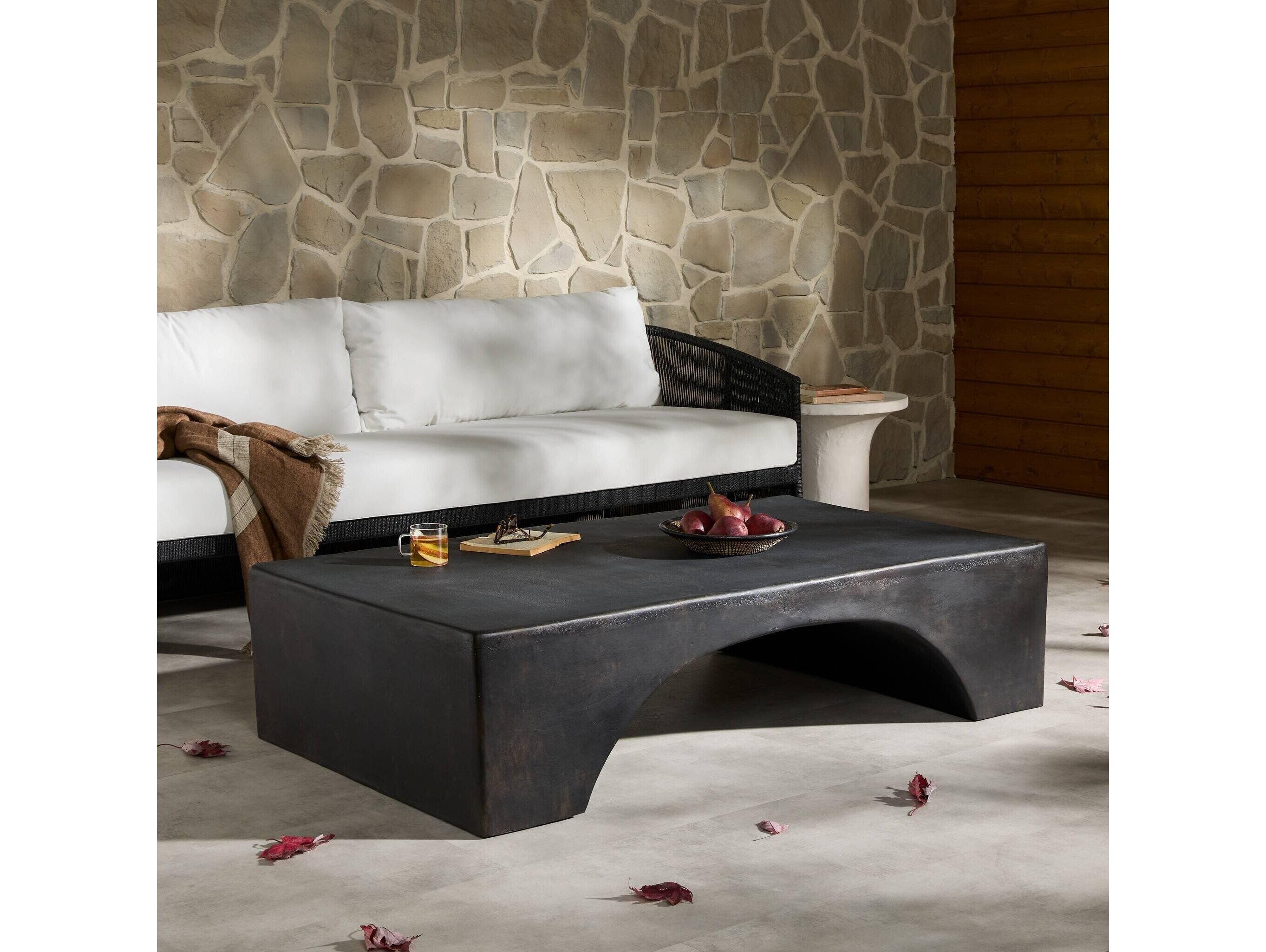 Four Hands Outdoor Marlow Palumbo Distressed Bronze Aluminum 60" x 35" Rectangular Coffee Table