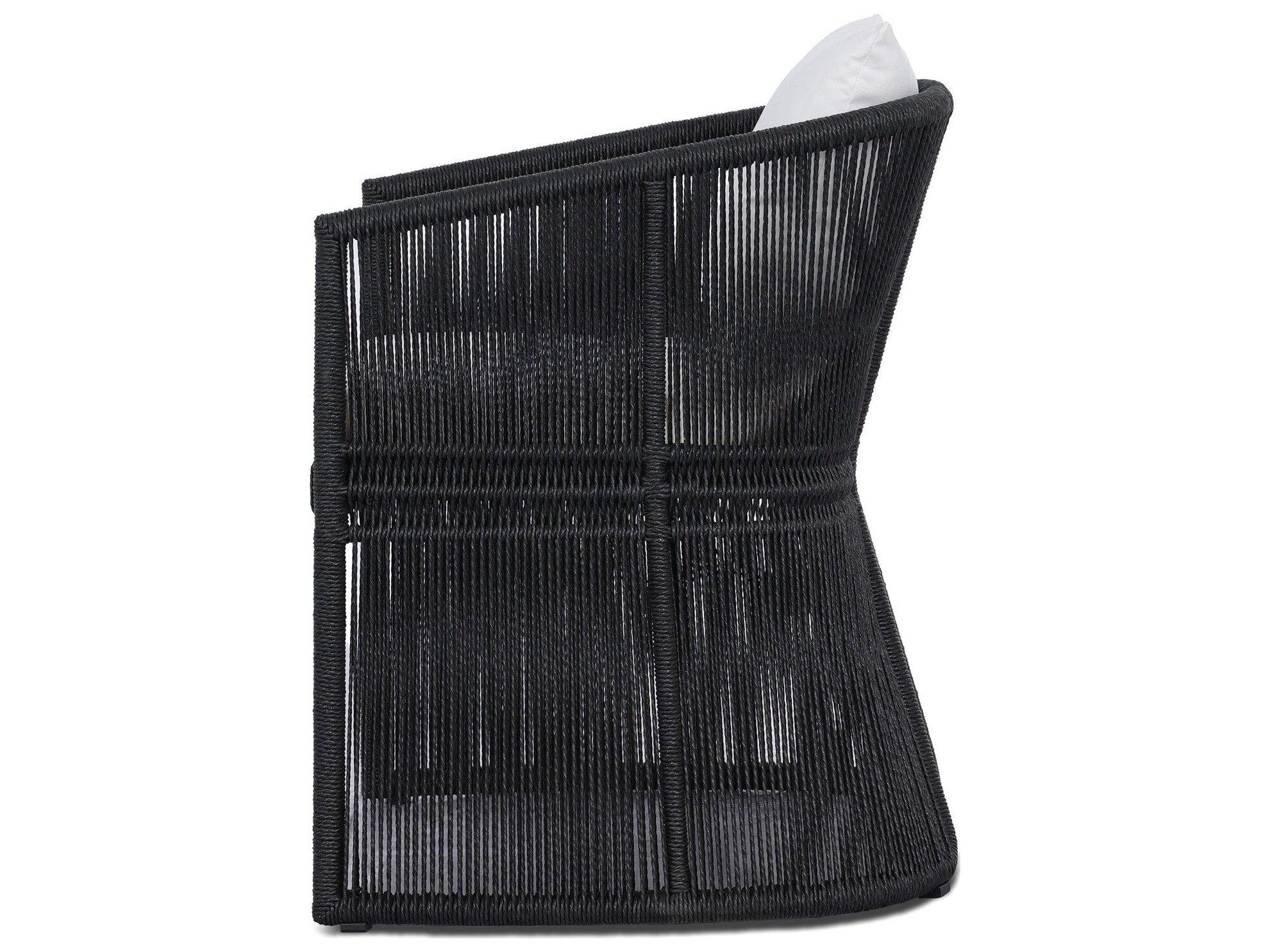 Four Hands Outdoor Solano Mondira Faux Black Hyacinth Cushion Dining Arm Chair in Arashi Salt