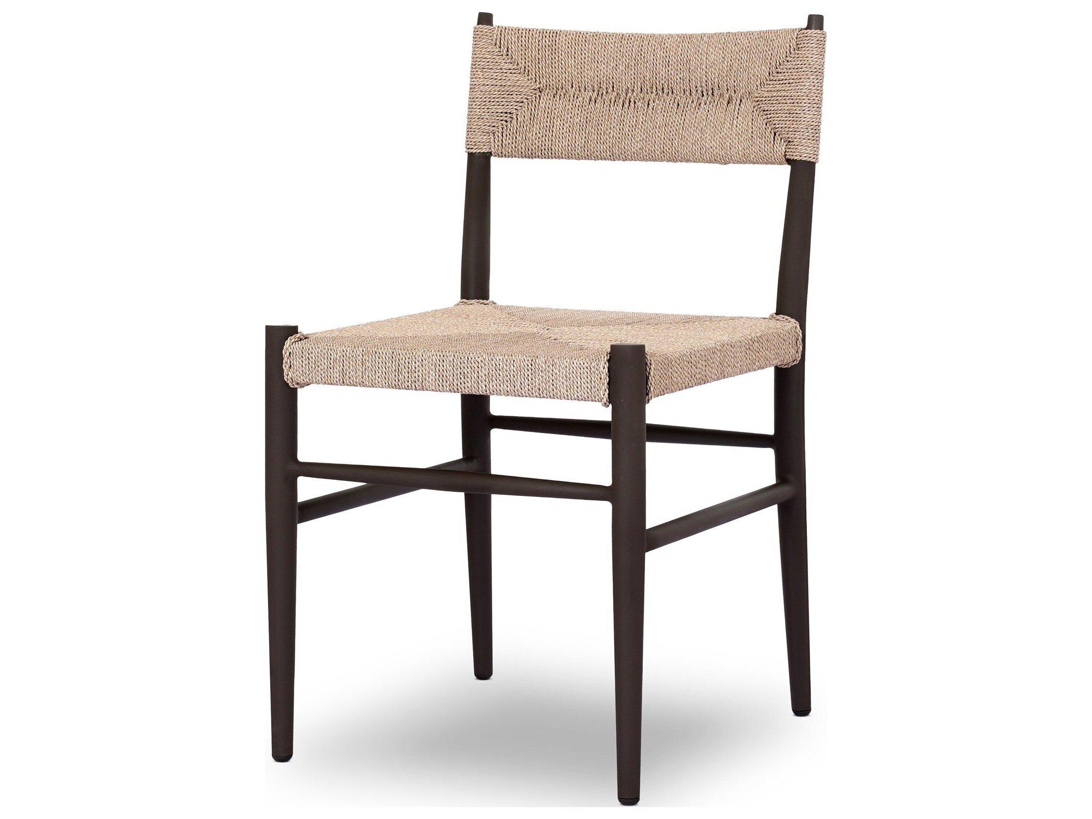 Four Hands Outdoor Grass Roots Lomas Iron Wicker Dining Side Chair in Textured Dune