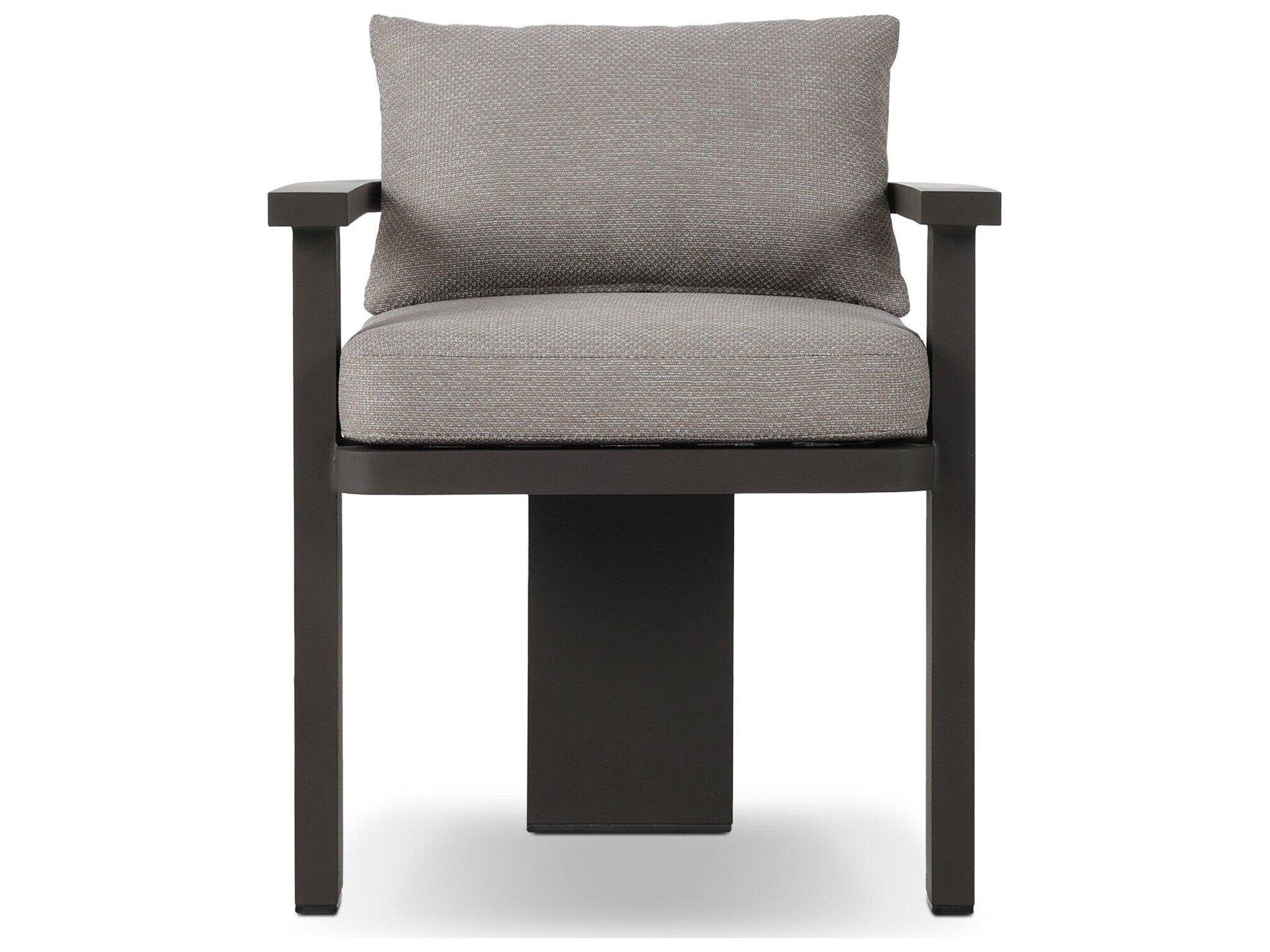 Four Hands Outdoor Solano Tahana Bronze Aluminum Cushion Dining Arm Chair in Casa Grey
