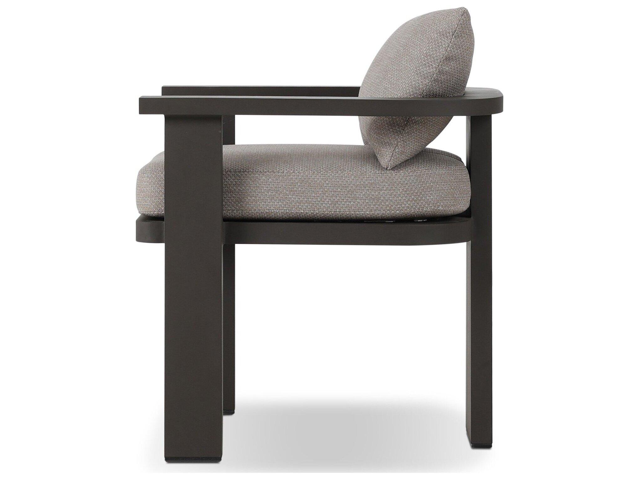 Four Hands Outdoor Solano Tahana Bronze Aluminum Cushion Dining Arm Chair in Casa Grey