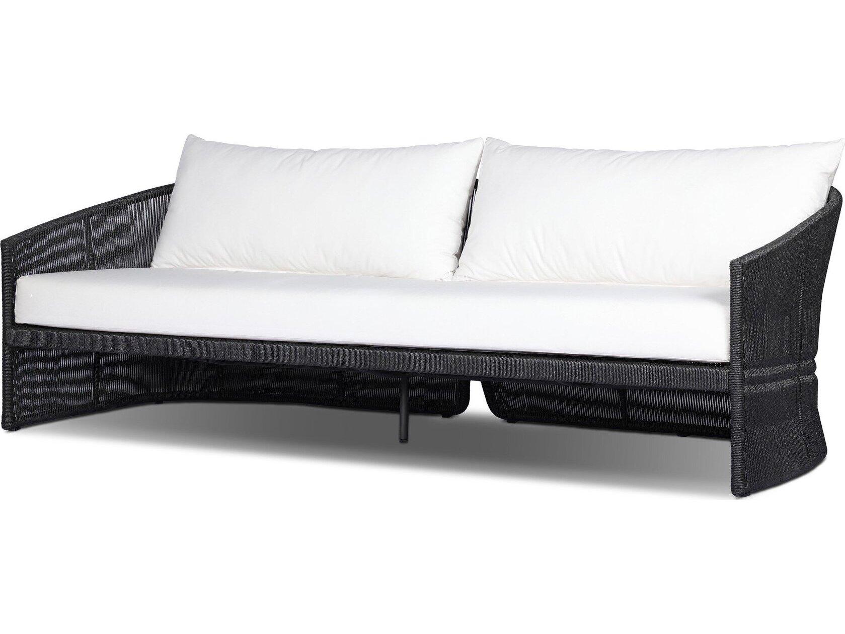 Four Hands Outdoor Solano Mondira Faux Black Hyacinth Wicker Cushion 97" Sofa in Arashi Salt